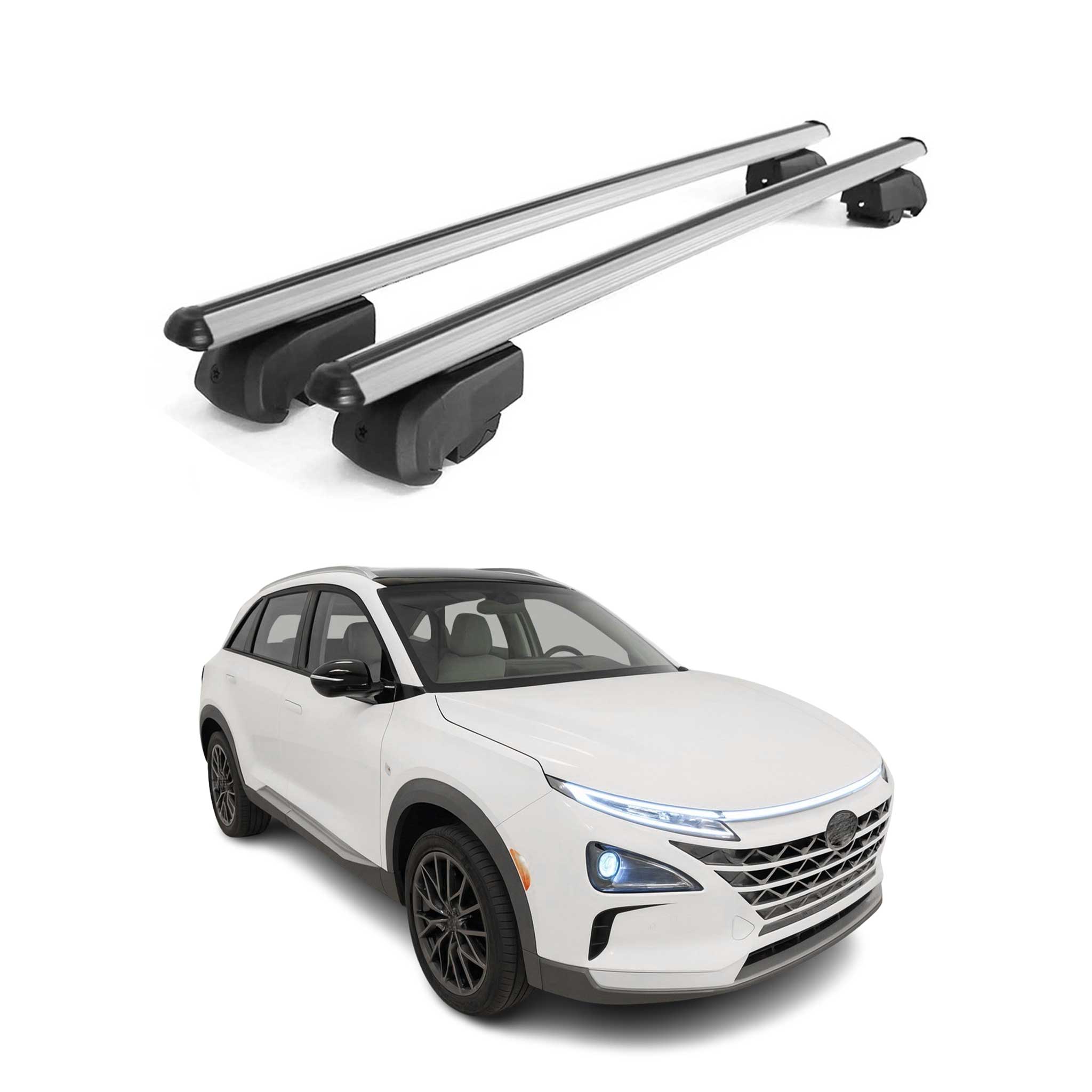 Omac Aluminium Dachträger Querträger Für Hyundai Nexo I 2019-2026 – City Crash – Iso/pas 11154:2006 – Abschließbar – Max. 75 Kg – 2 Stangen Silber
