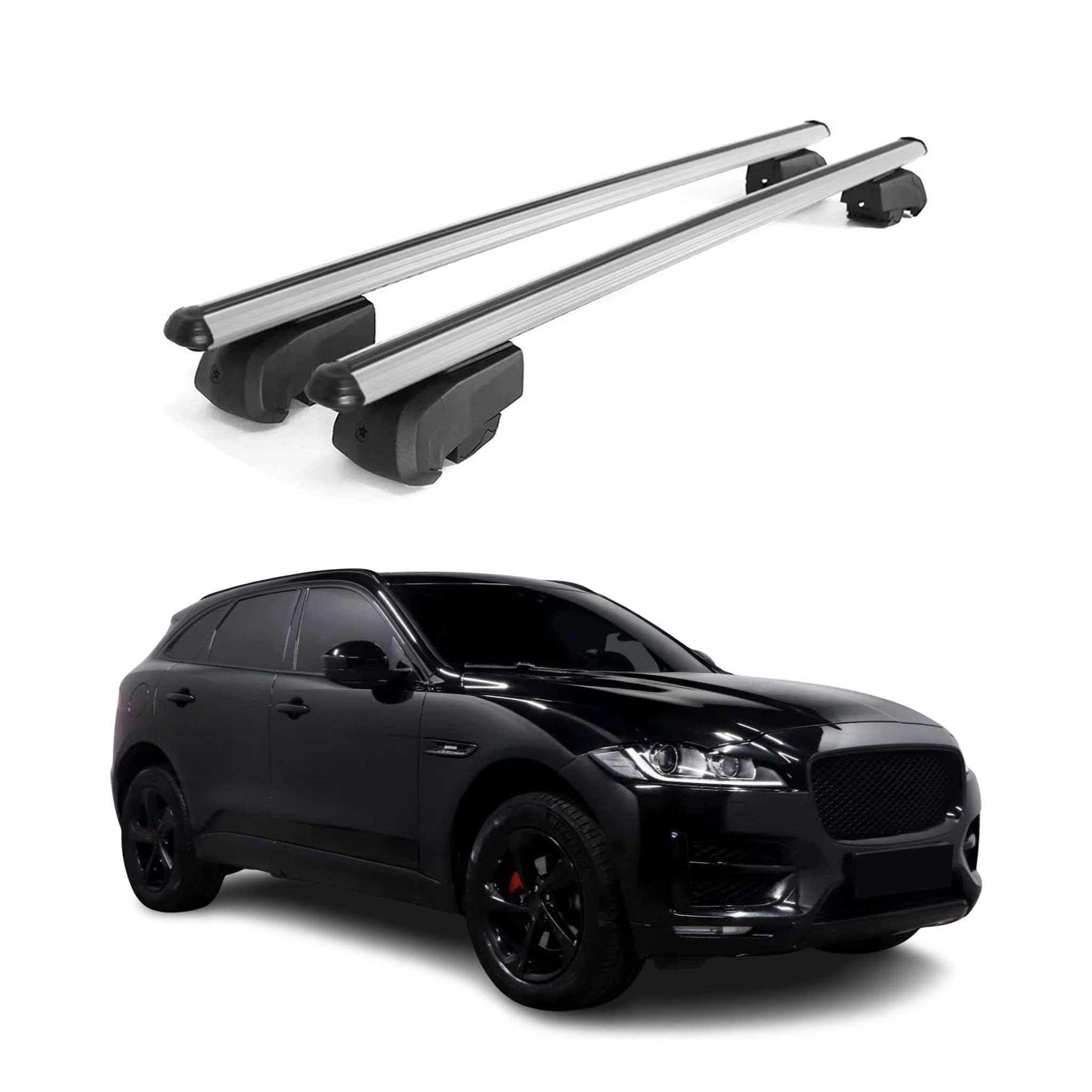 Omac Aluminium Dachträger Querträger Für Jaguar F-pace 2016-2025 – City Crash – Iso/pas 11154:2006 – Abschließbar – Max. 75 Kg – 2 Stangen Silber
