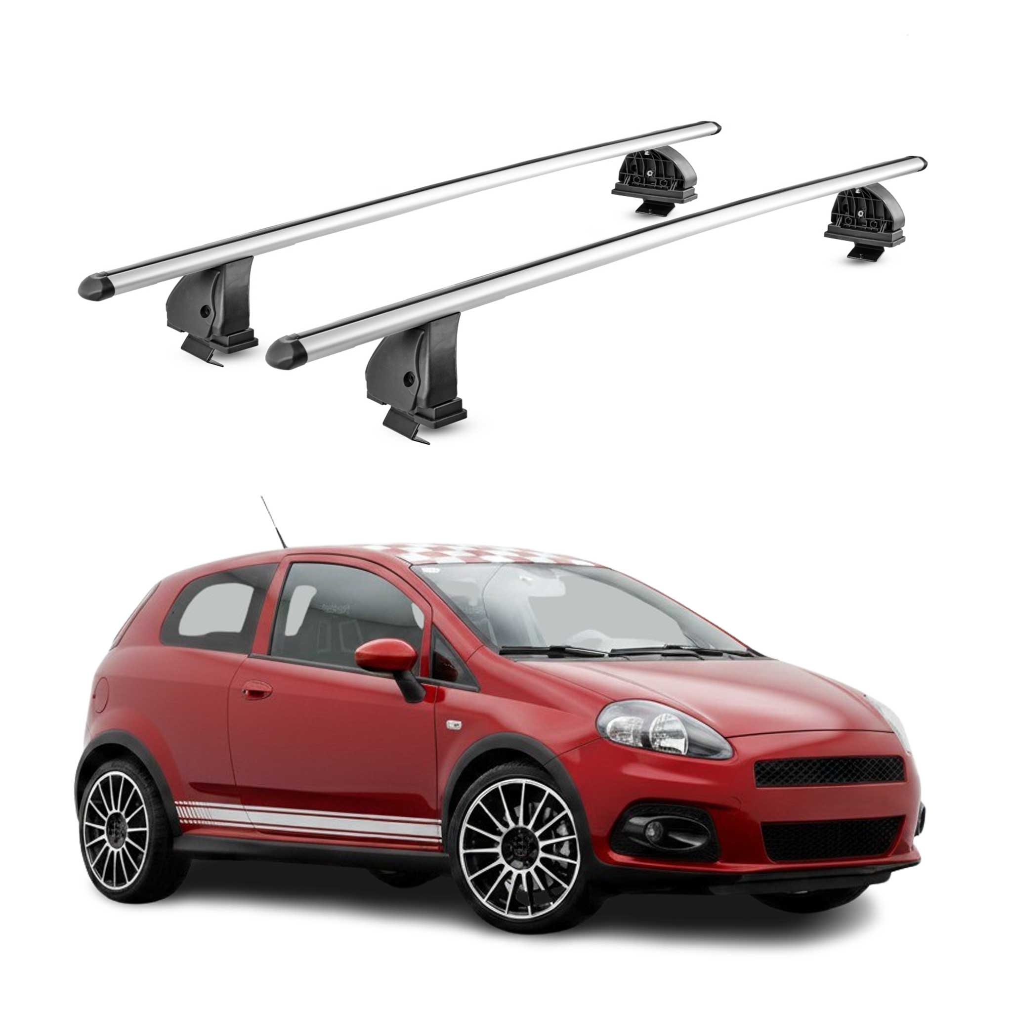 Omac Aluminium Dachträger Querträger Für Abarth Punto 2005-2014 – Tüv / Din 75302:2019 – Abschließbar – T-nut – Max. 75 Kg – 2 Stangen – Silber
