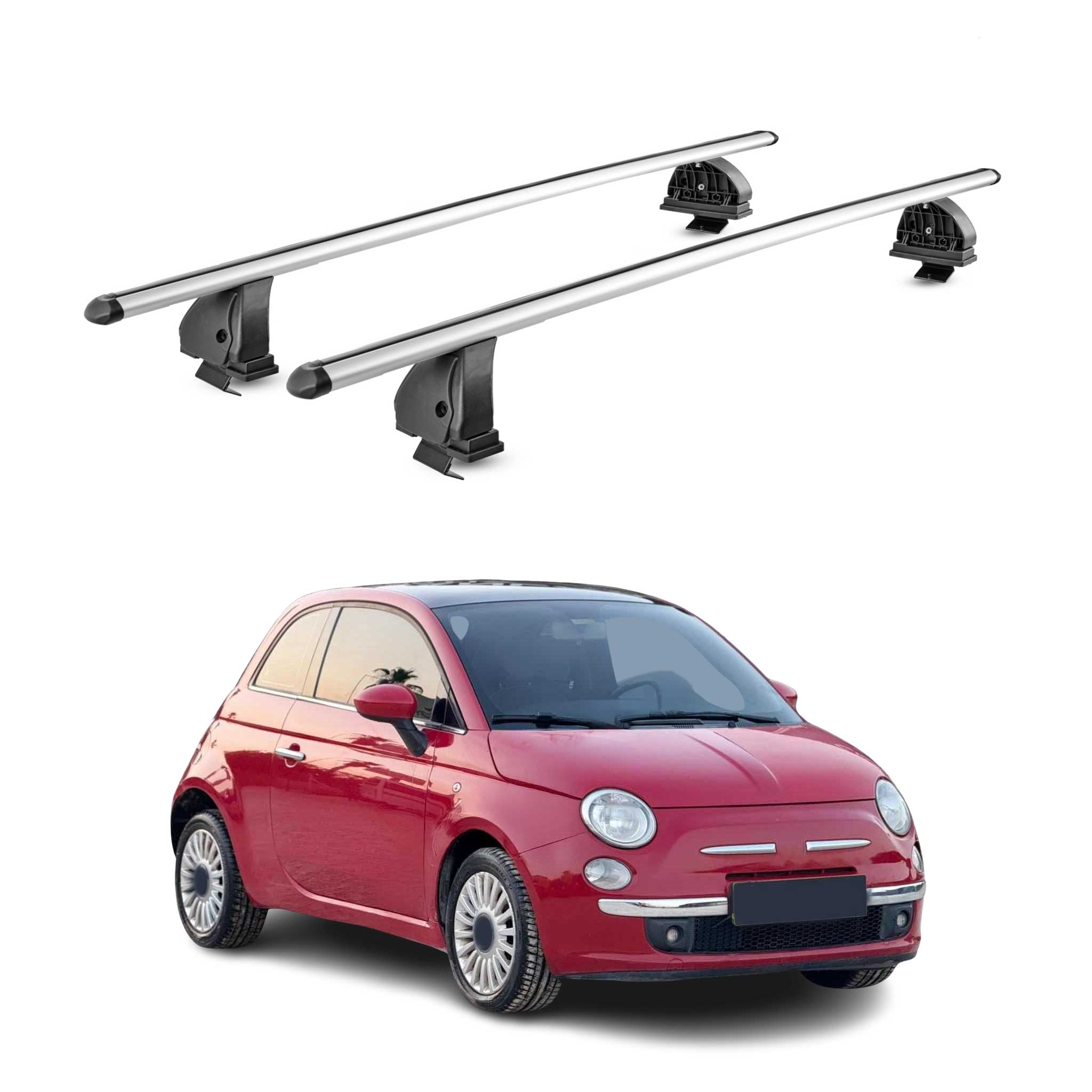 Omac Aluminium Dachträger Querträger Für Abarth 500 2007-2022 – Tüv / Din 75302:2019 – Abschließbar – T-nut – Max. 75 Kg – 2 Stangen – Silber – Silber