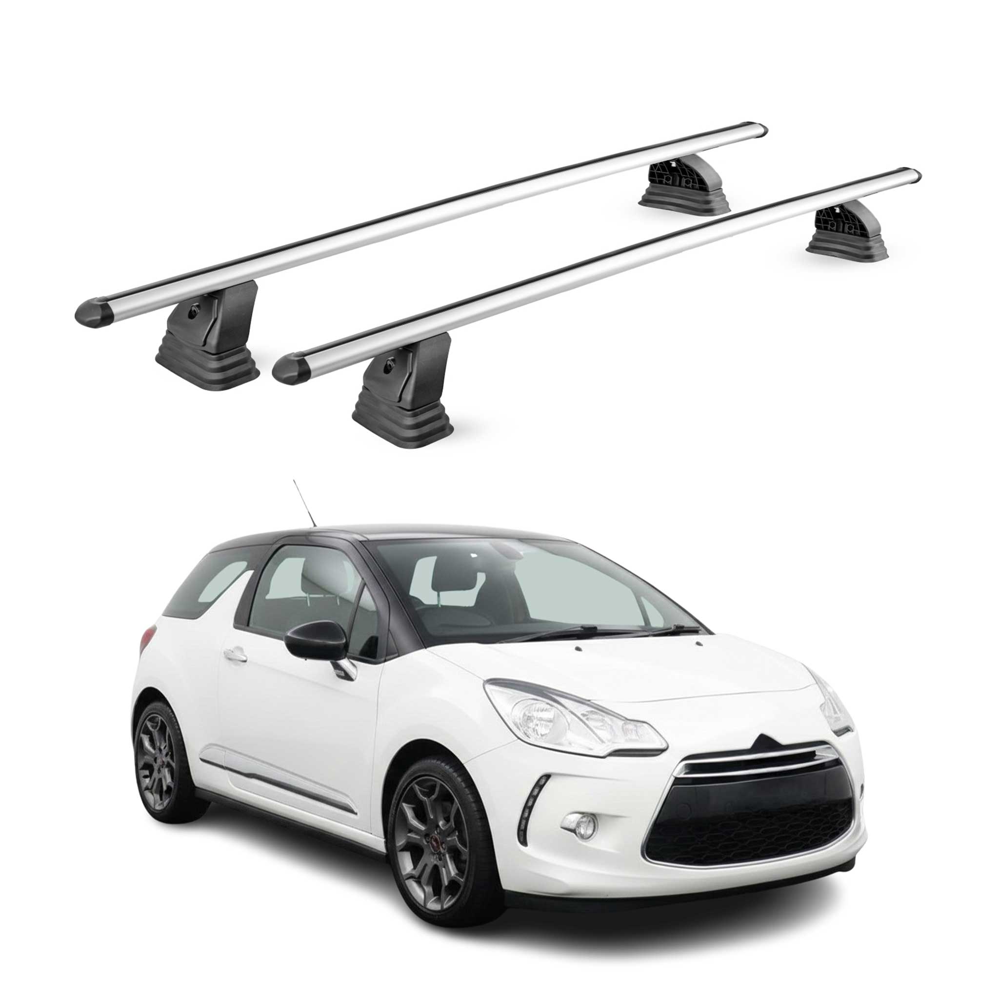 Omac Aluminium Dachträger Querträger Für Ds 3 I 2010-2019 – Tüv / Din 75302:2019 – Abschließbar – T-nut – Max. 75 Kg – 2 Stangen – Silber