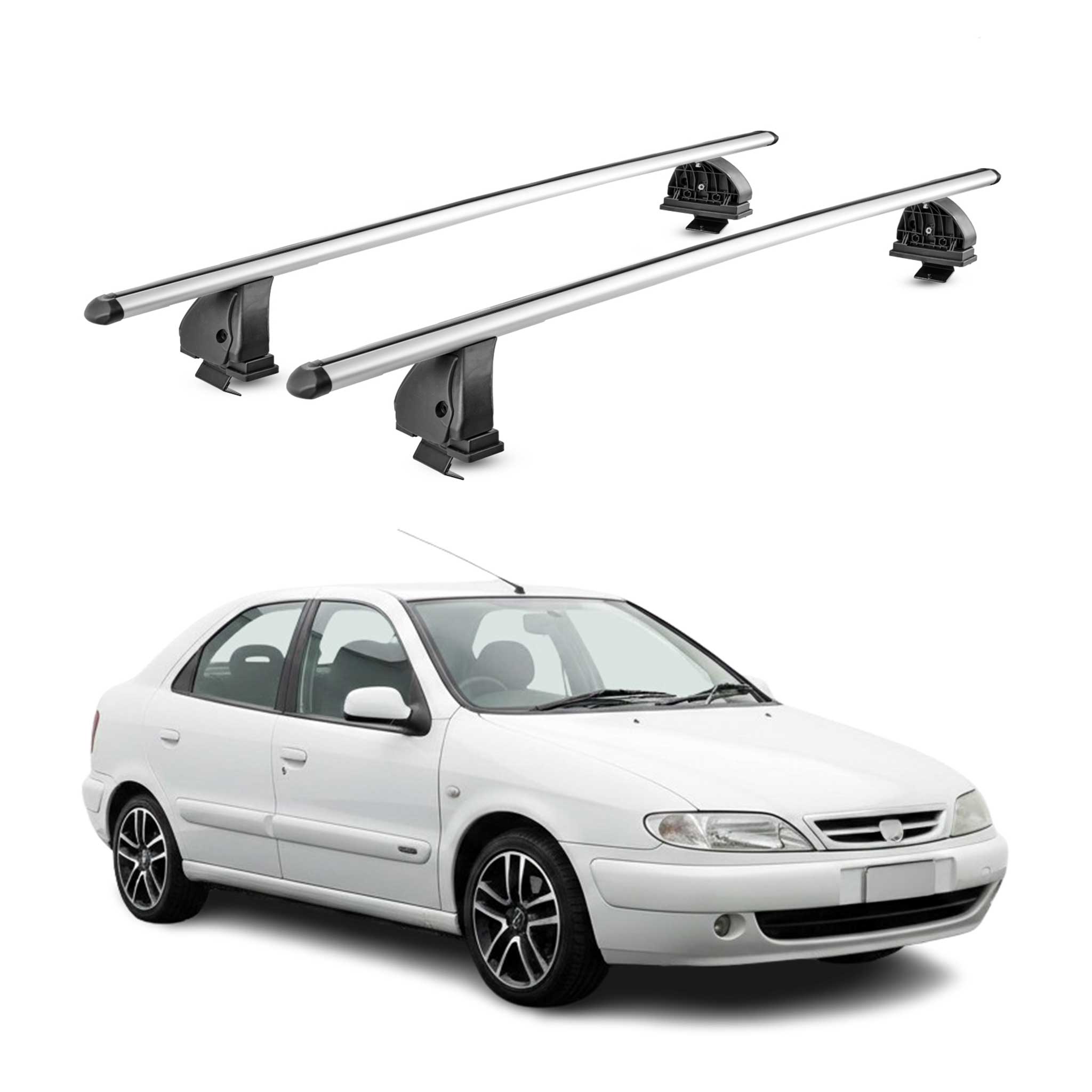 Omac Aluminium Dachträger Querträger Für Citroen Xsara 1997-2006 – Tüv / Din 75302:2019 – Abschließbar – T-nut – Max. 75 Kg – 2 Stangen – Silber