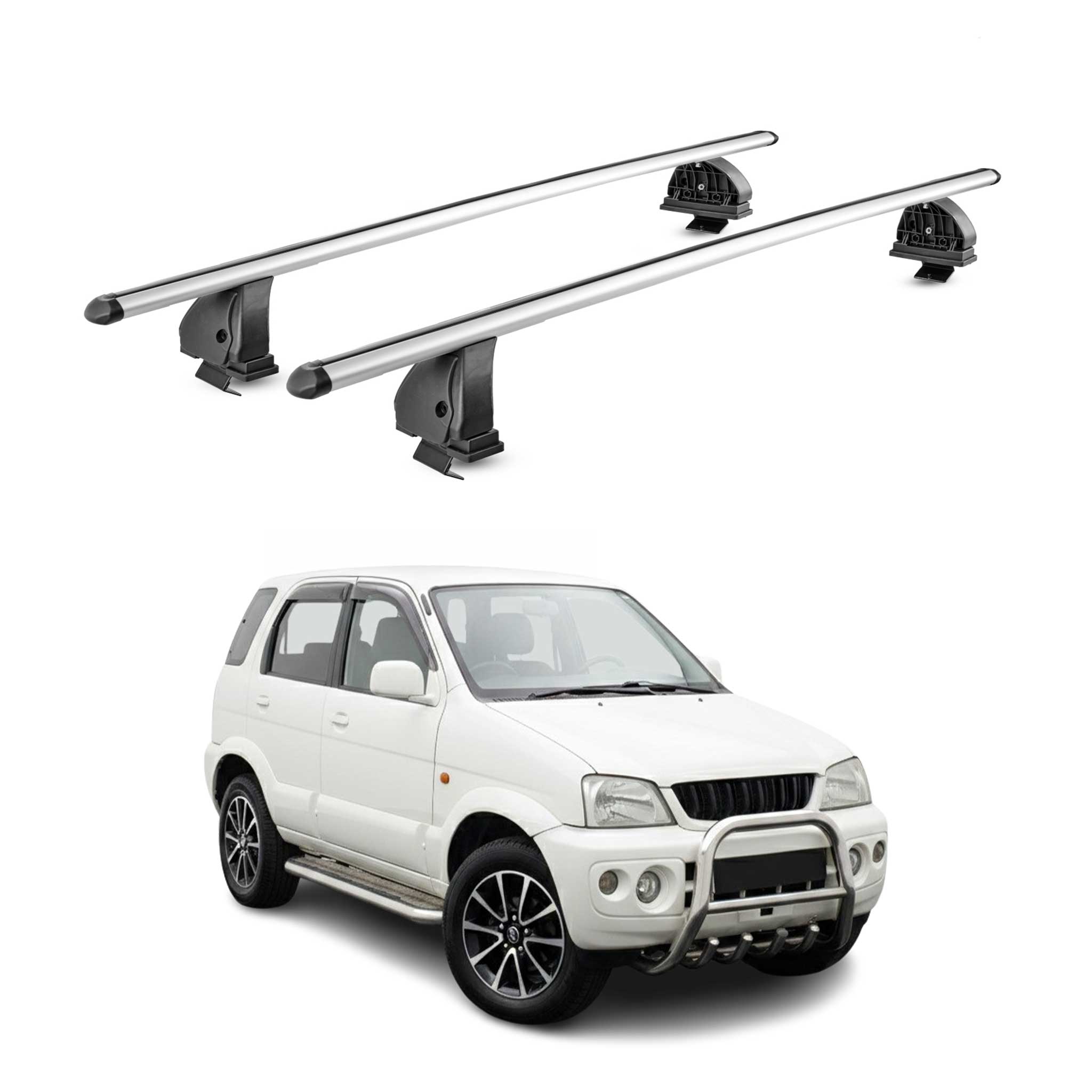 Omac Aluminium Dachträger Querträger Für Daihatsu Terios I 1997-2005 – Tüv / Din 75302:2019 – Abschließbar – T-nut – Max. 75 Kg – 2 Stangen – Silber