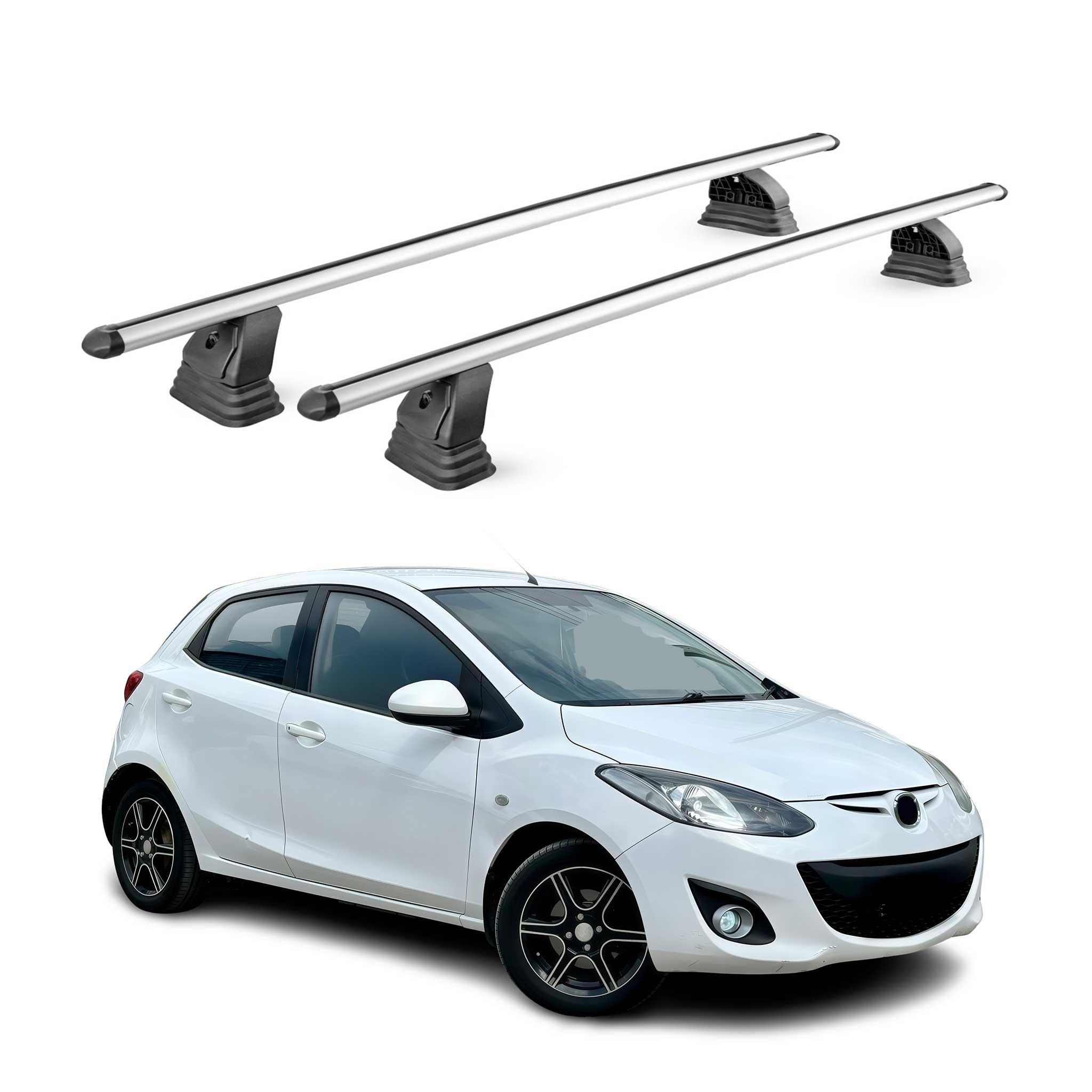 Omac Aluminium Dachträger Querträger Für Mazda 2 Ii Schrägheck 2007-2014 – Tüv / Din 75302:2019 – Abschließbar – T-nut – Max. 75 Kg – 2 Stangen – Silber