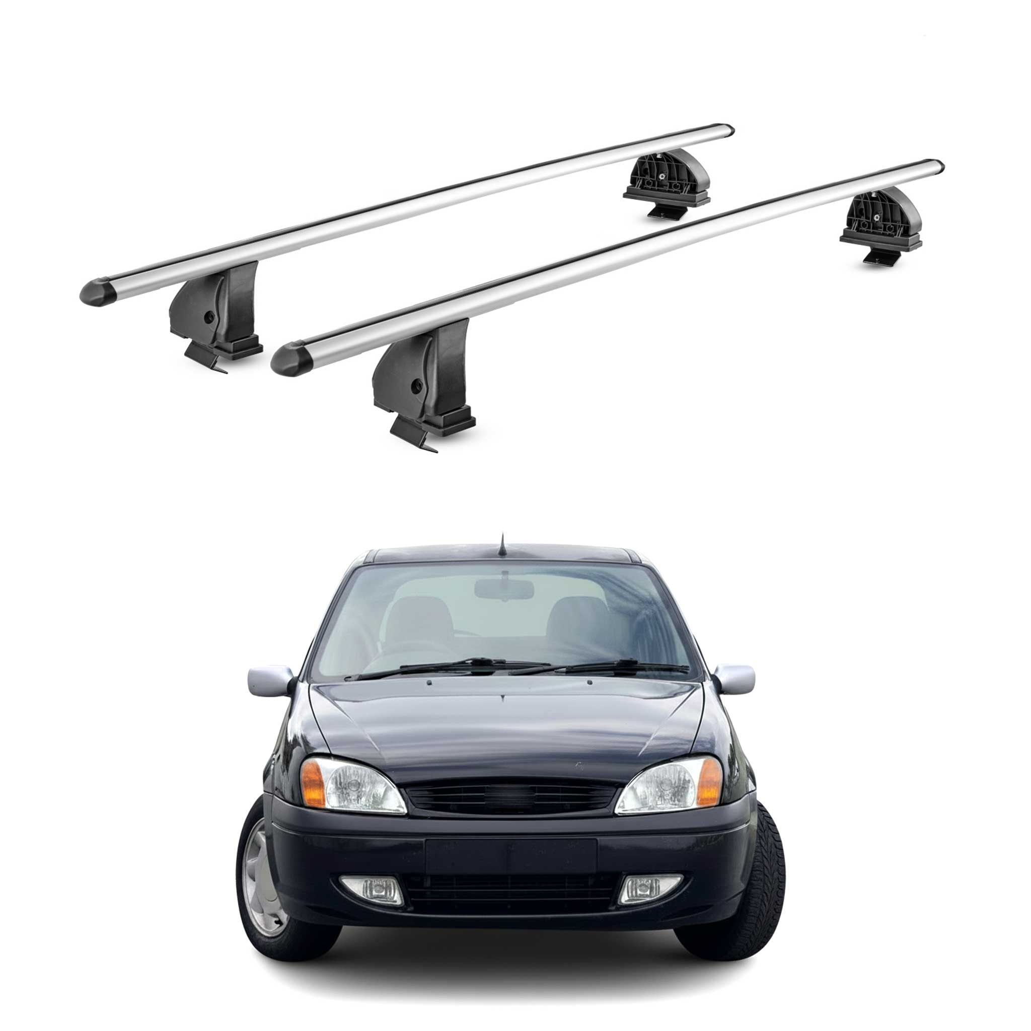 Omac Aluminium Dachträger Querträger Für Ford Fiesta Iv Schrägheck 1995-2002 5tür – Tüv / Din 75302:2019 – Abschließbar – T-nut – Max. 75 Kg – 2 Stangen – Silber