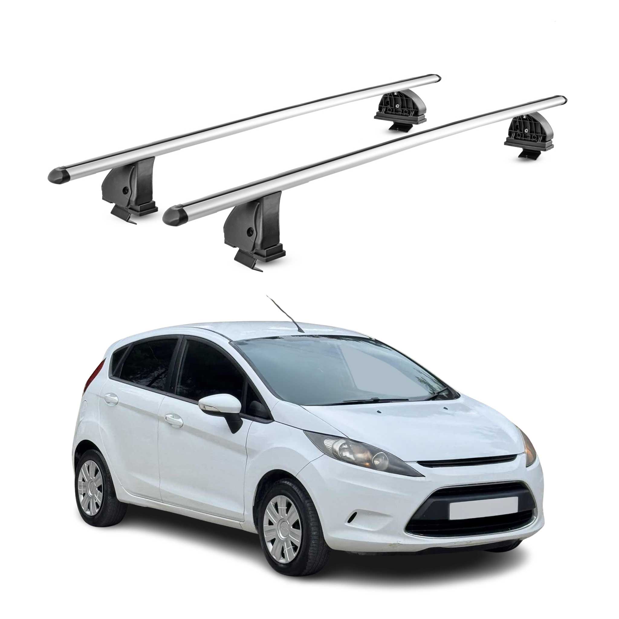 Omac Aluminium Dachträger Querträger Für Ford Fiesta Vi Schrägheck 2008-2016 – Tüv / Din 75302:2019 – Abschließbar – T-nut – Max. 75 Kg – 2 Stangen – Silber
