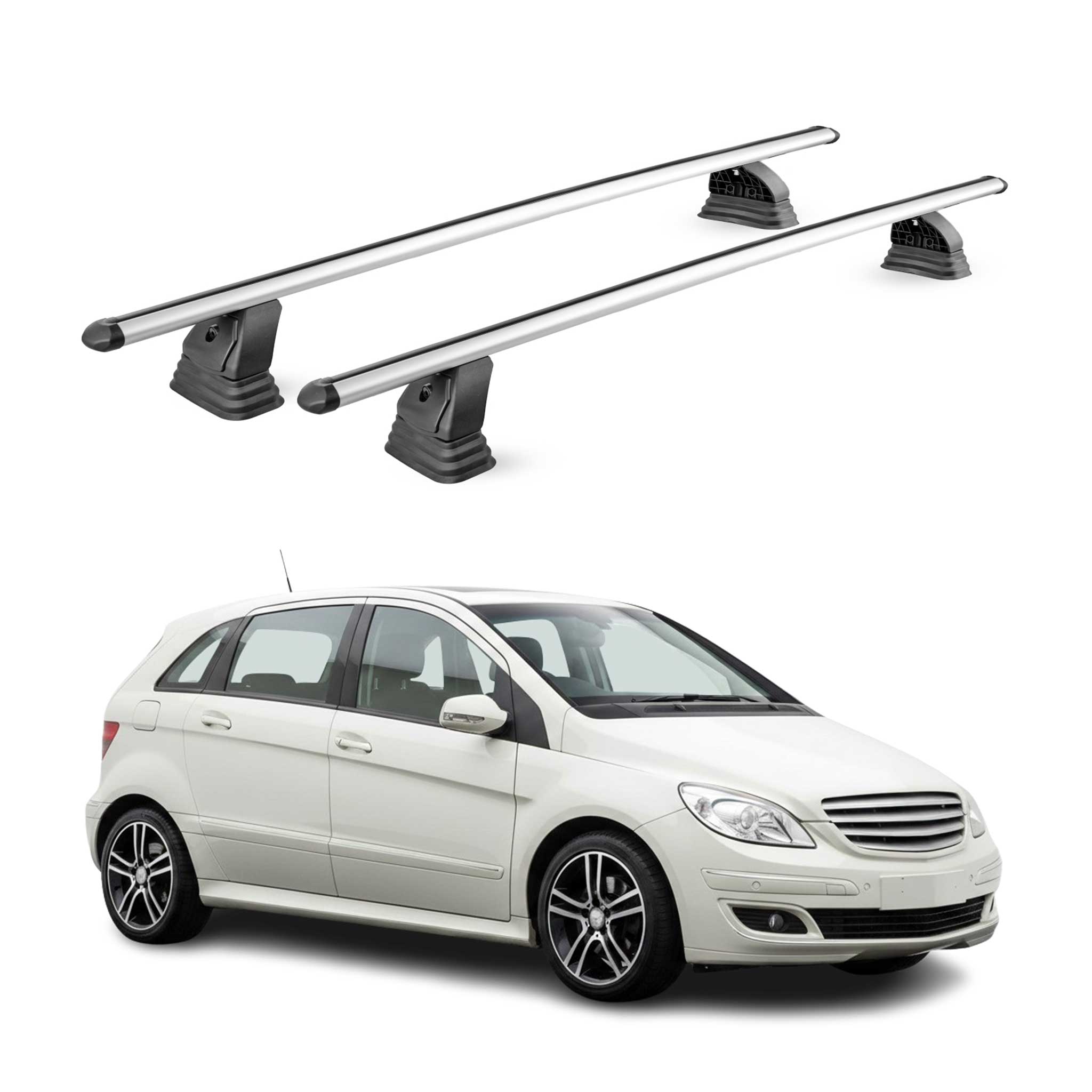 Omac Aluminium Dachträger Querträger Für Mercedes B Klasse W245 2005-2011 – Tüv / Din 75302:2019 – Abschließbar – T-nut – Max. 75 Kg – 2 Stangen – Silber