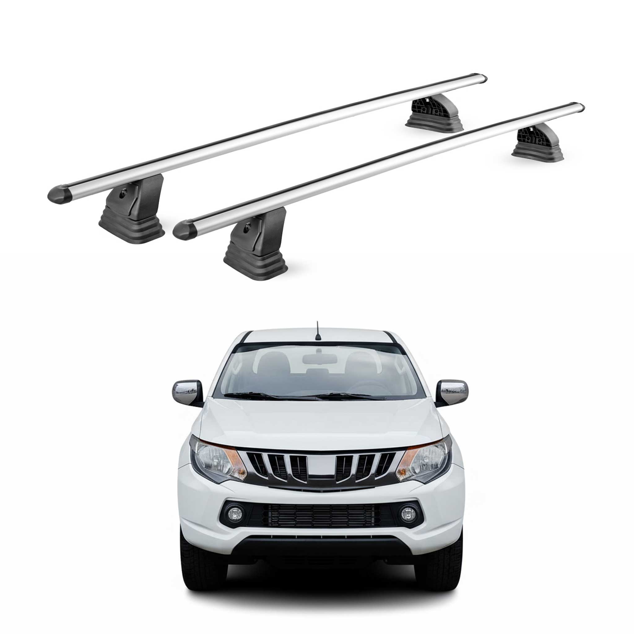 Omac Aluminium Dachträger Querträger Für Mitsubishi Triton Double Cab / Single Cab 2014-2026 – Tüv / Din 75302:2019 – Abschließbar – T-nut – Max. 75 Kg – 2 Stangen – Silber