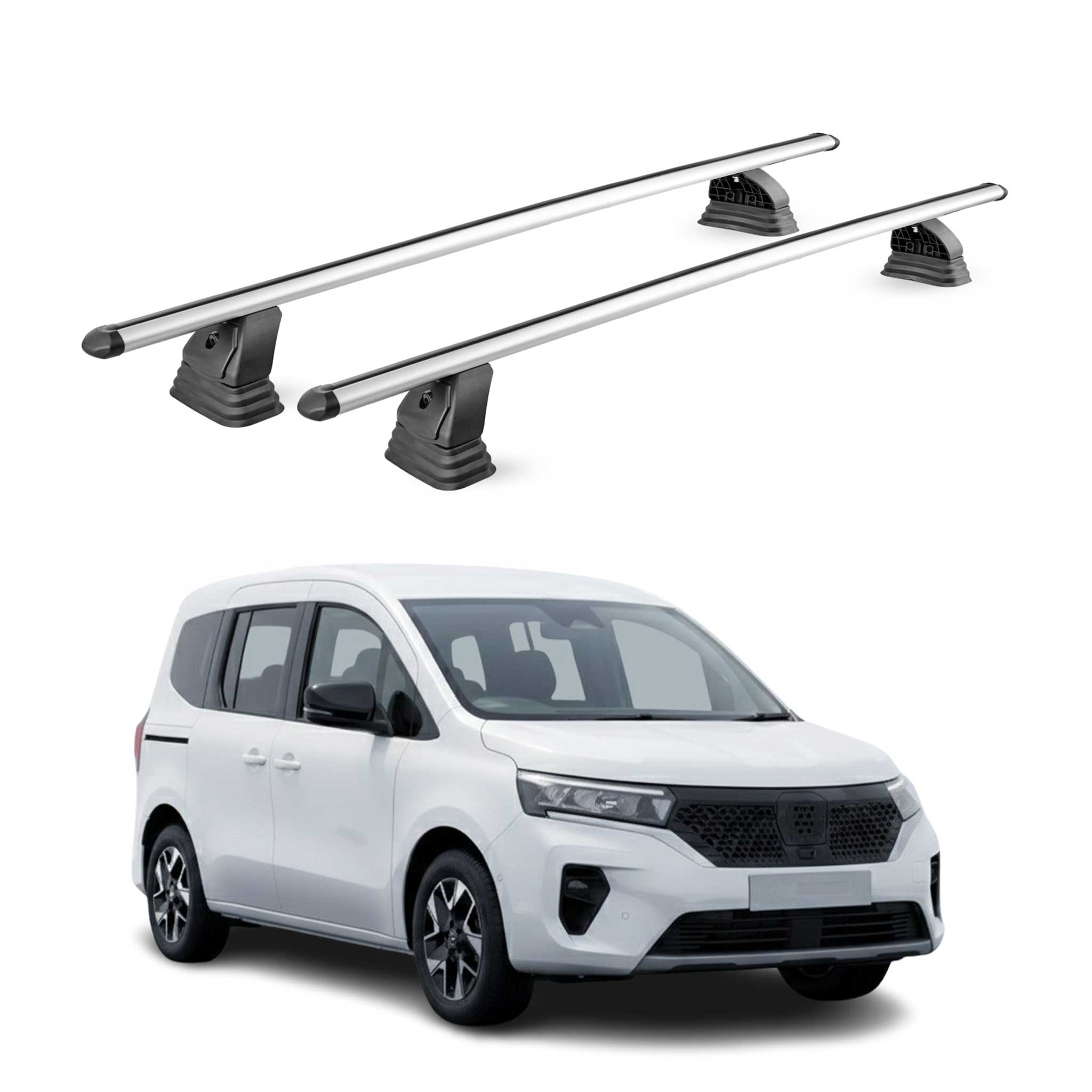 Omac Aluminium Dachträger Querträger Für Nissan Townstar 2021-2026 – Tüv / Din 75302:2019 – Abschließbar – T-nut – Max. 75 Kg – 2 Stangen – Silber
