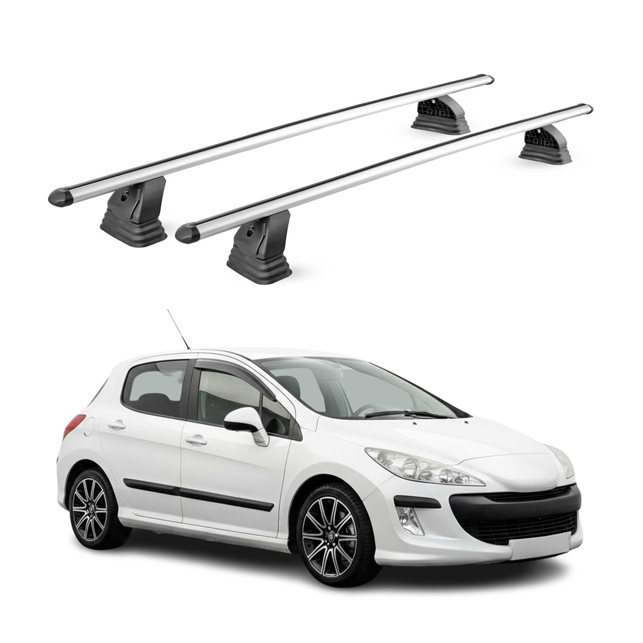 Omac Aluminium Dachträger Querträger Für Peugeot 308 I Schrägheck Kombi 2007-2013 – Tüv / Din 75302:2019 – Abschließbar – T-nut – Max. 75 Kg – 2 Stangen – Silber