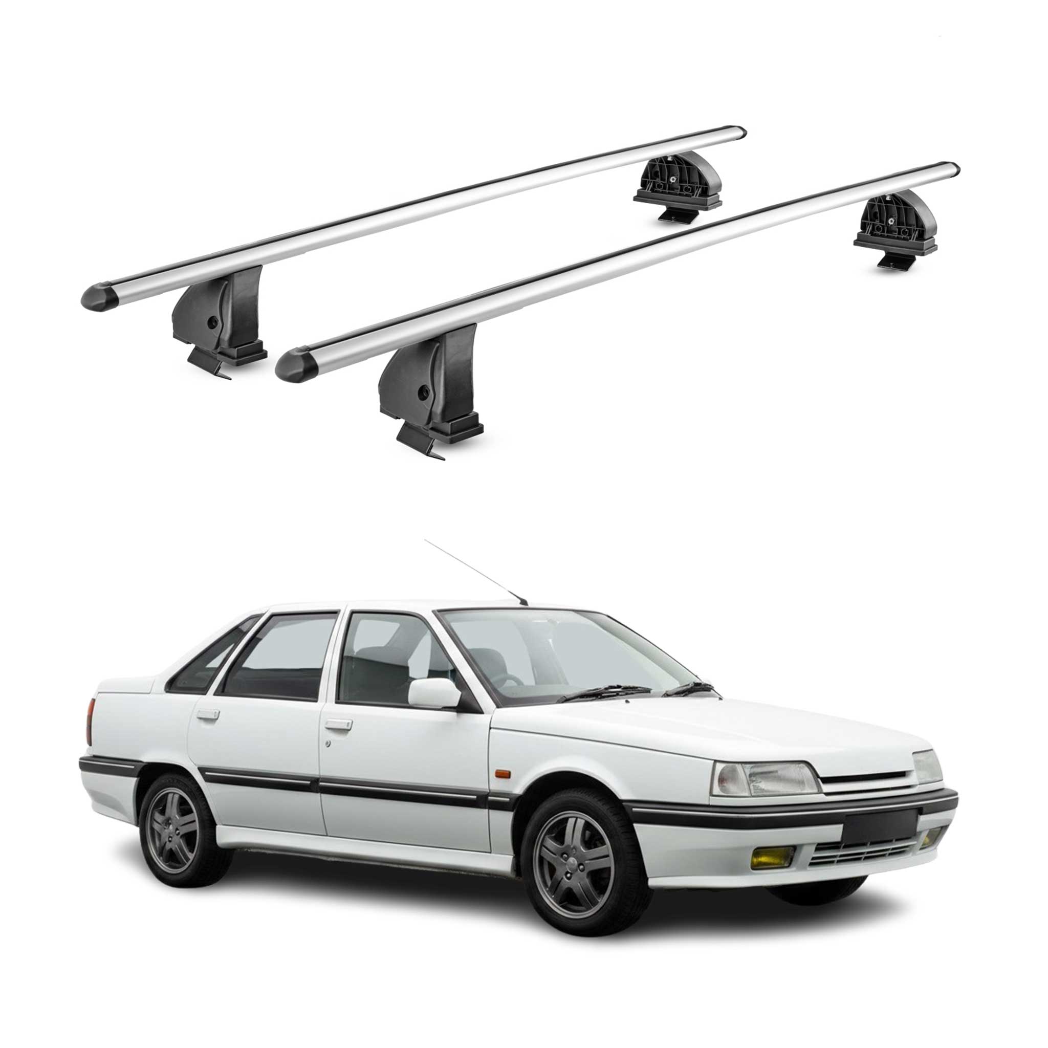 Omac Aluminium Dachträger Querträger Für Renault R21 1989-1995 – Tüv / Din 75302:2019 – Abschließbar – T-nut – Max. 75 Kg – 2 Stangen – Silber