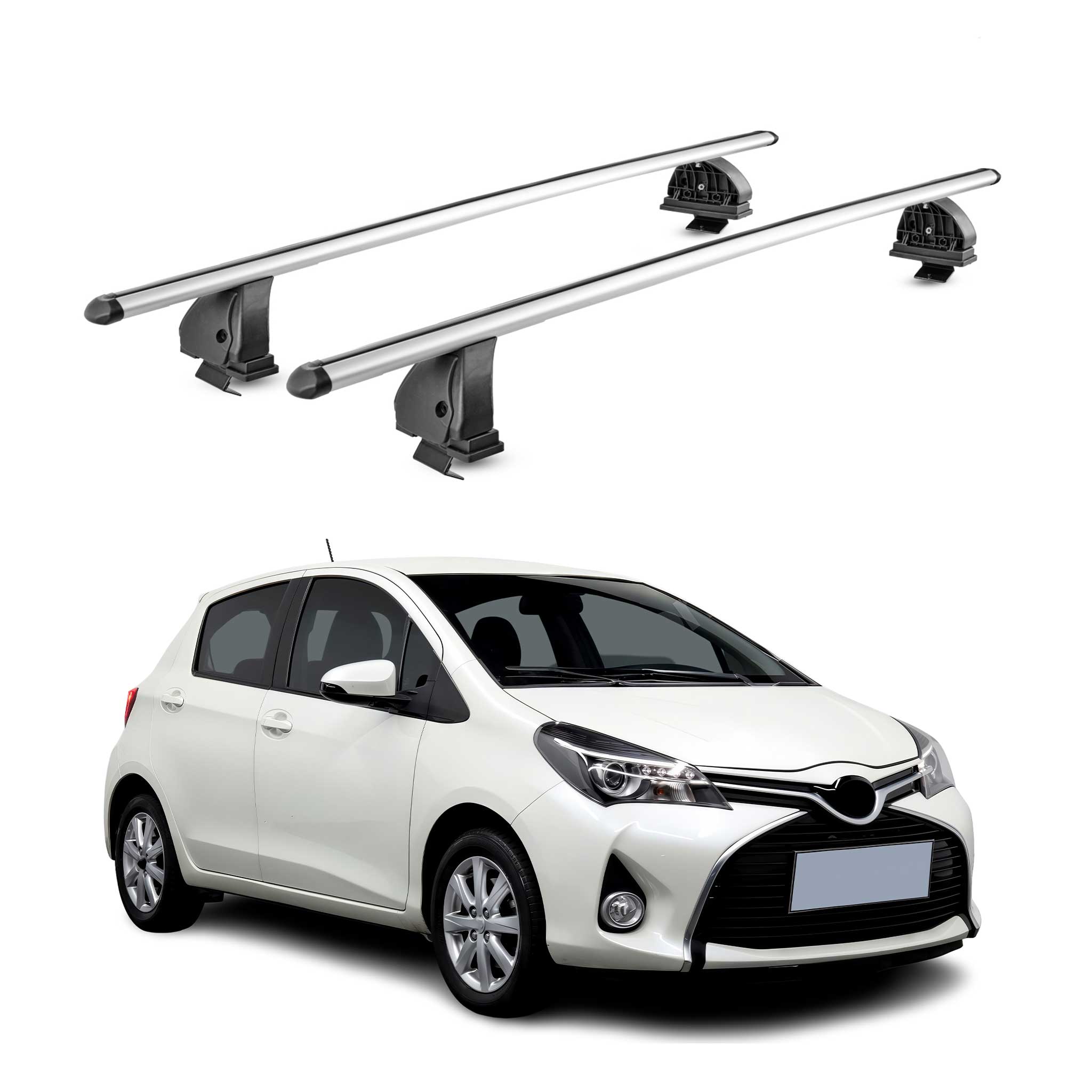 Omac Aluminium Dachträger Querträger Für Toyota Yaris Iii Schrägheck 2012-2019 – Tüv / Din 75302:2019 – Abschließbar – T-nut – Max. 75 Kg – 2 Stangen – Silber