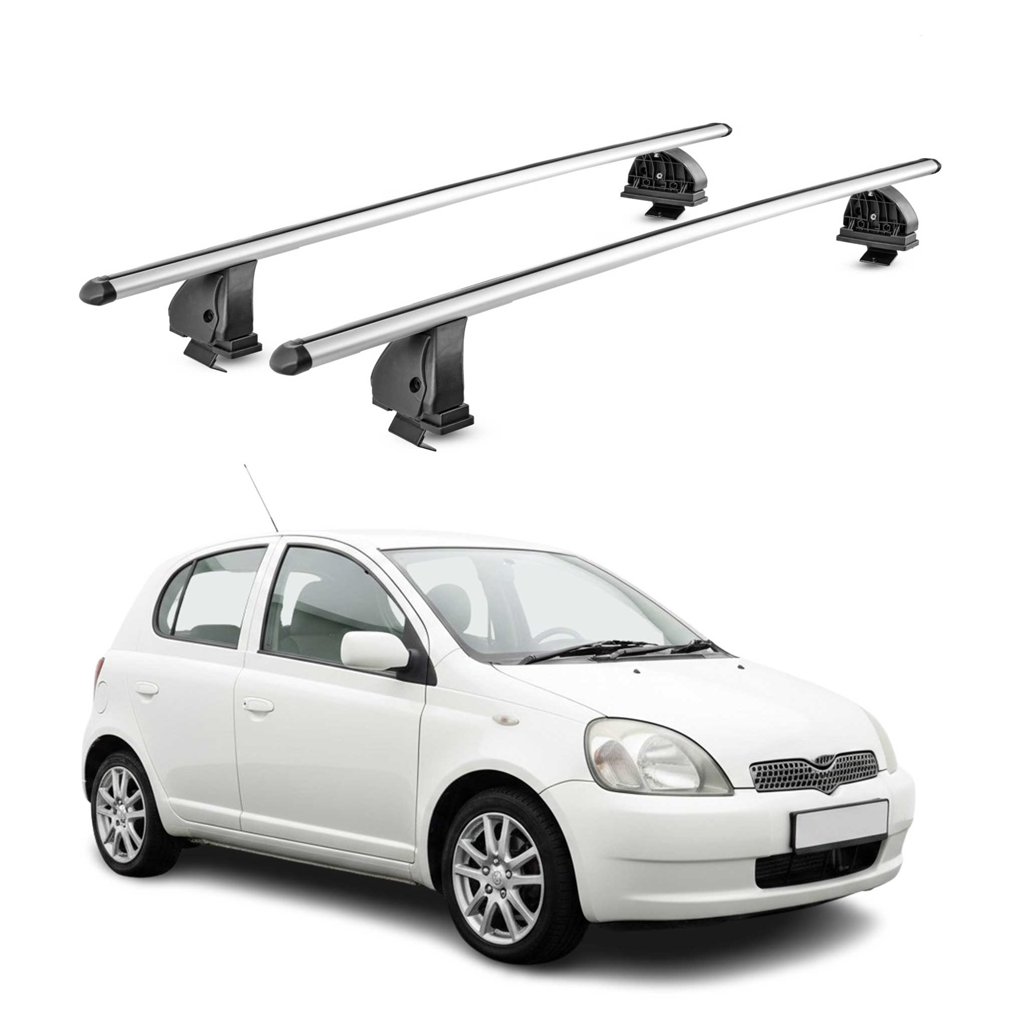 Omac Aluminium Dachträger Querträger Für Toyota Yaris I Schrägheck 1999-2005 – Tüv / Din 75302:2019 – Abschließbar – T-nut – Max. 75 Kg – 2 Stangen – Silber