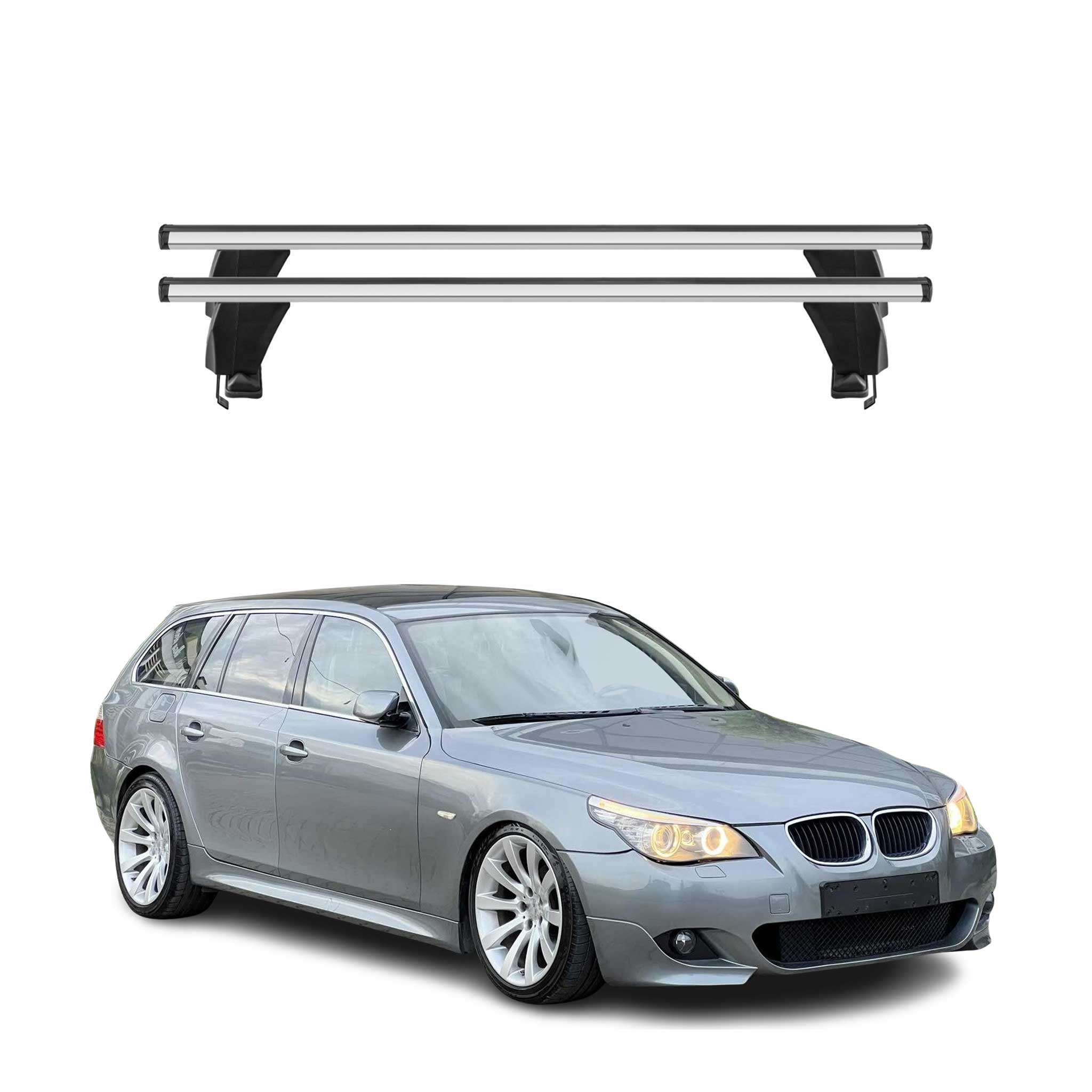 Omac Dachträger Querträger Alu Für Bmw 5er E61 Touring 2004-2010 / M5 E61 Touring 2007-2010 – Abschließbar – T-nut – City-crash-getestet – Max. 50 Kg Silber