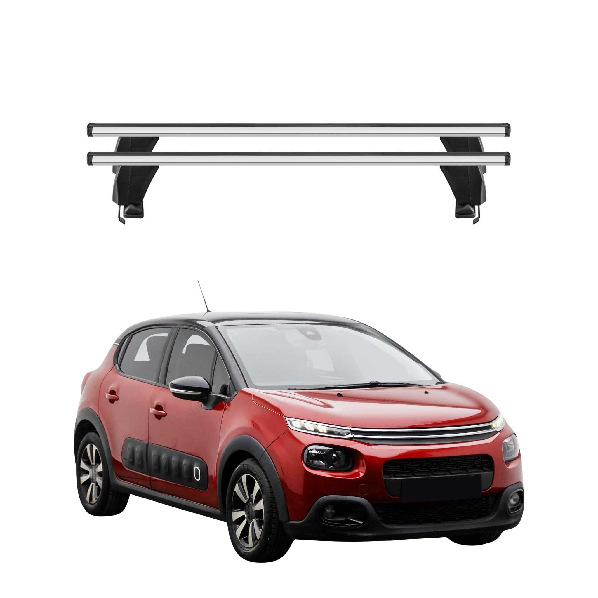Omac Dachträger Querträger Alu Für Citroen C3 2016-2024 – Abschließbar – T-nut – City-crash-getestet – Max. 50 Kg Silber