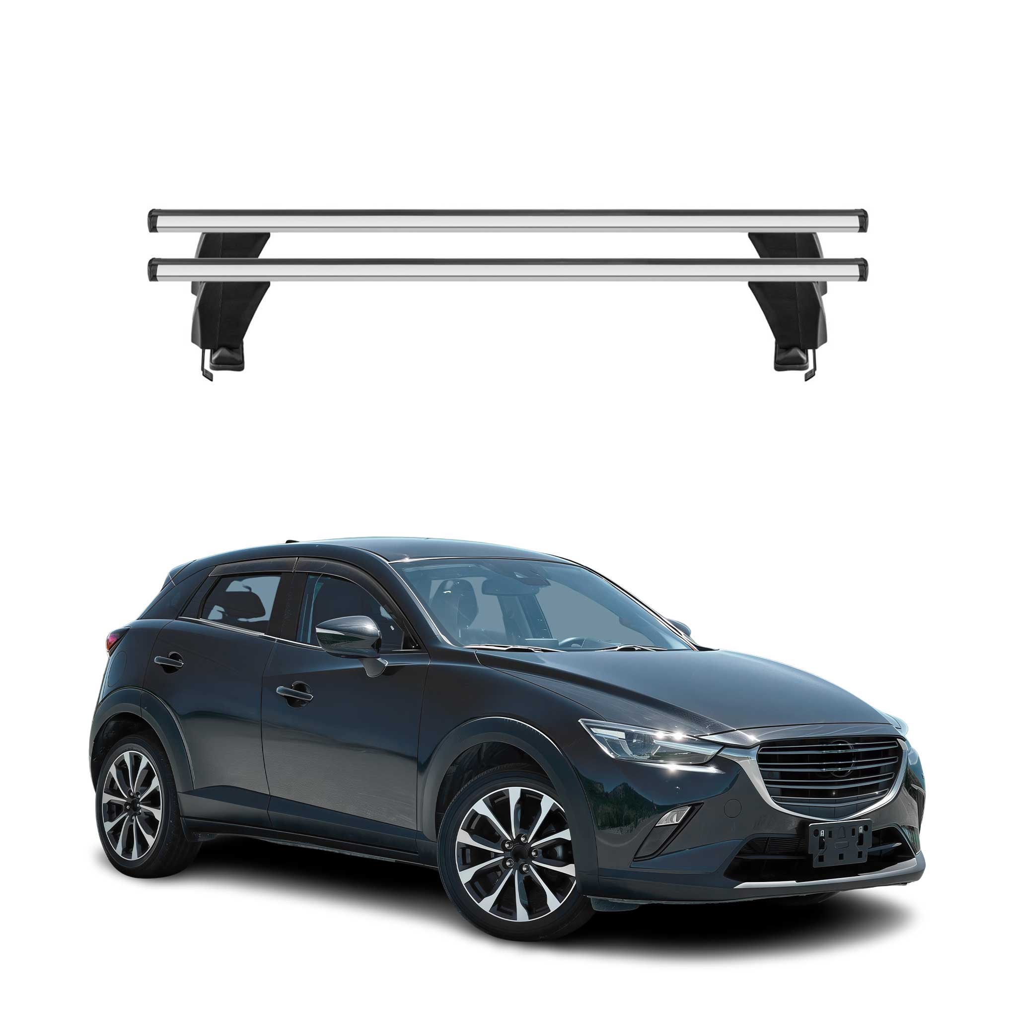 Omac Dachträger Querträger Alu Für Mazda Cx-3 2015-2021 – Abschließbar – T-nut – City-crash-getestet – Max. 50 Kg Silber