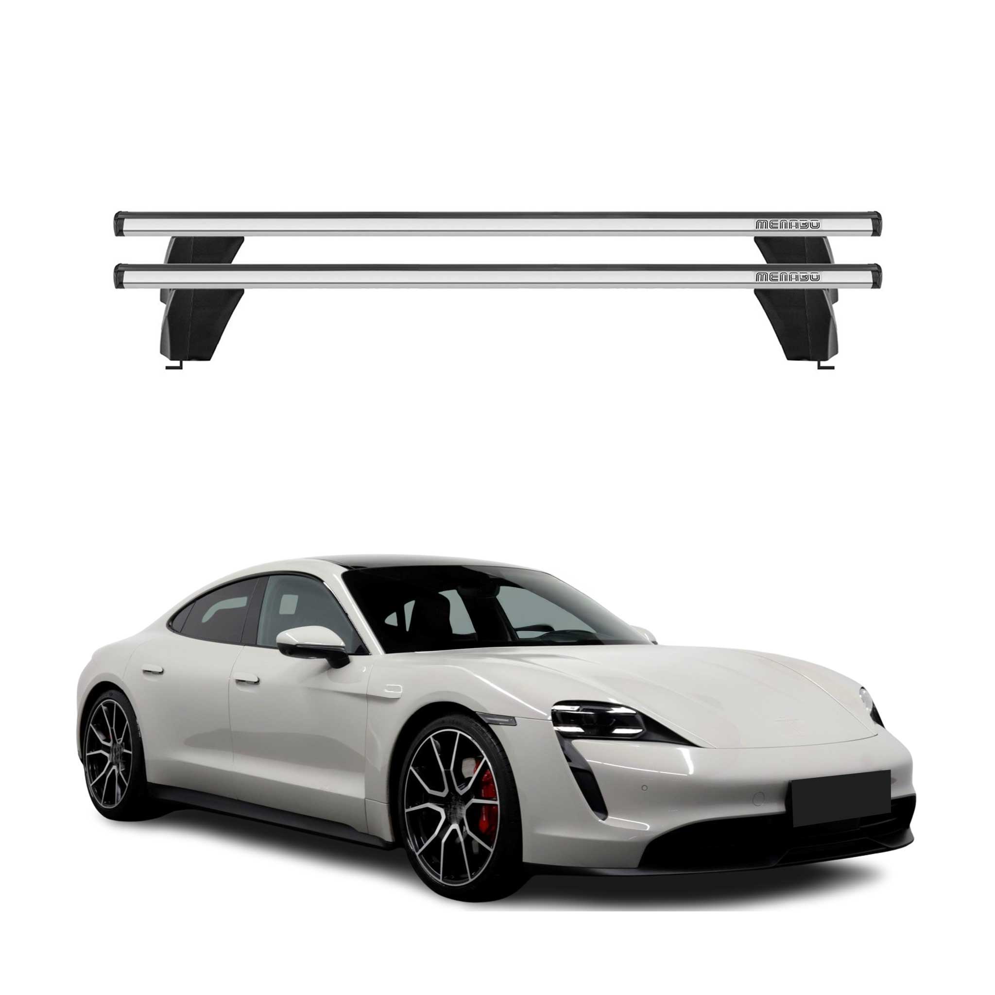 Omac Dachträger Querträger Alu Für Porsche Taycan 2019-2026 – Abschließbar – T-nut – City-crash-getestet – Max. 75 Kg Silber
