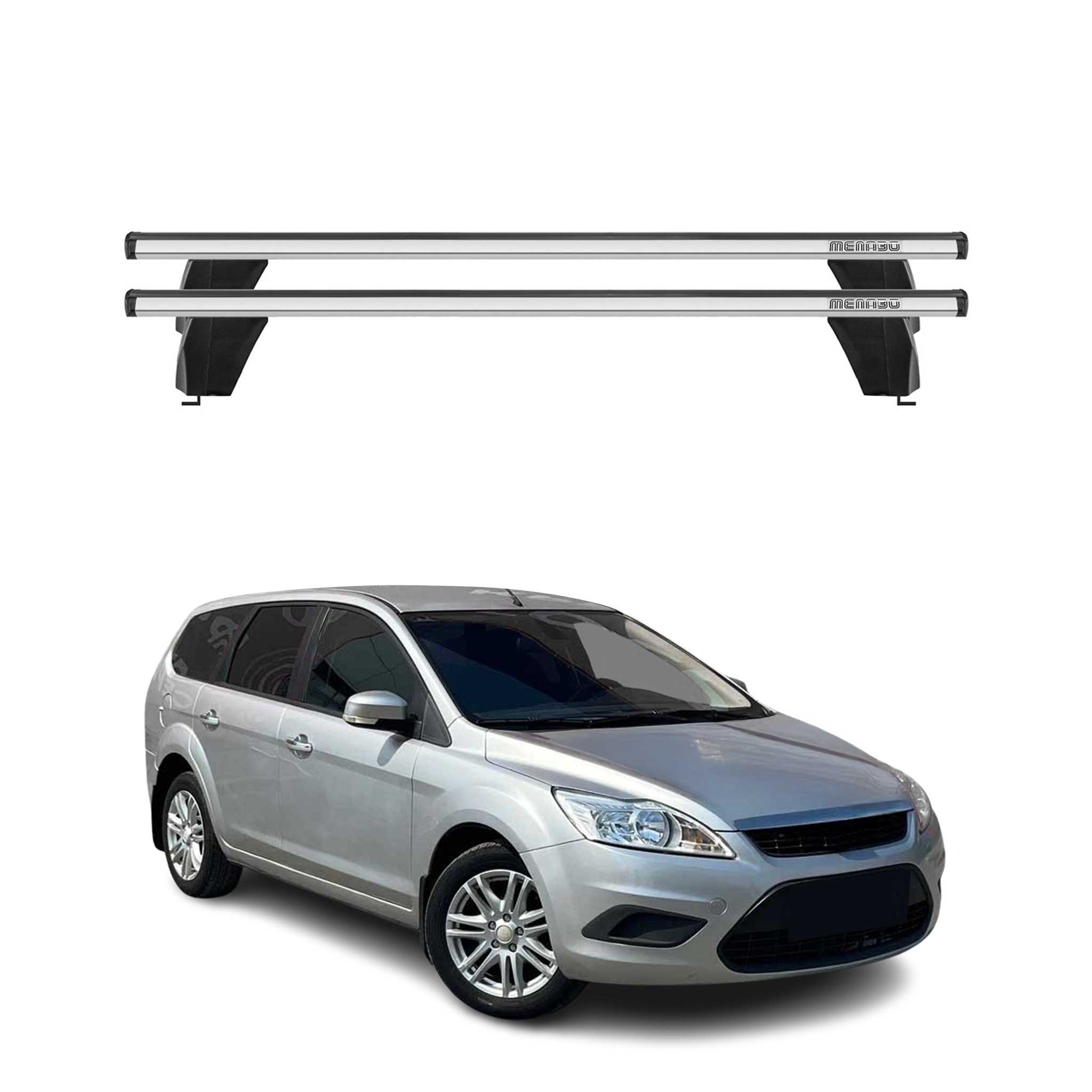 Omac Dachträger Querträger Alu Für Ford Focus Ii Turnier 2005-2010 – Abschließbar – T-nut – City-crash-getestet – Max. 75 Kg Silber