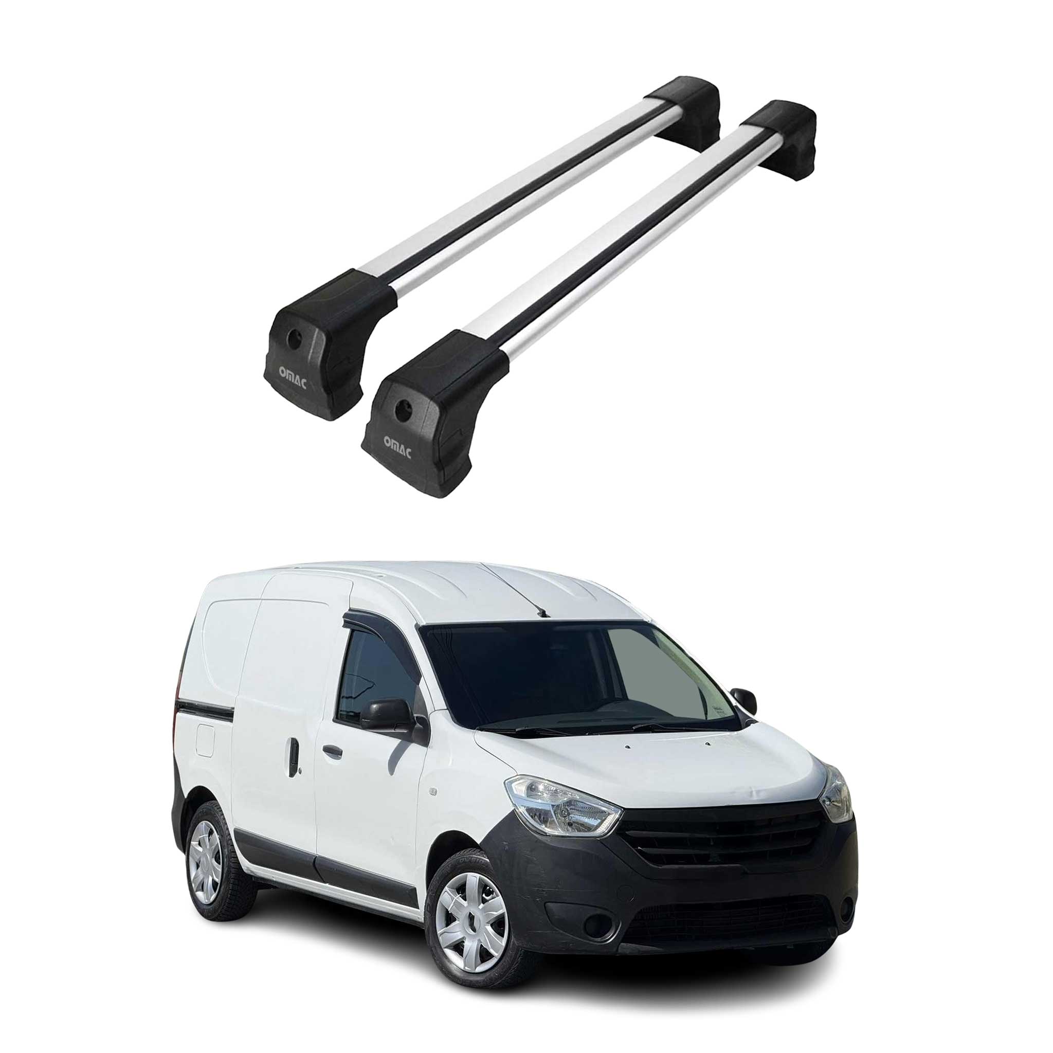 Omac Dachträger Querträger Kompatibel Mit Dacia Dokker 2012-2022 – 2 Stangen – Abschließbar – Aluminium Silber
