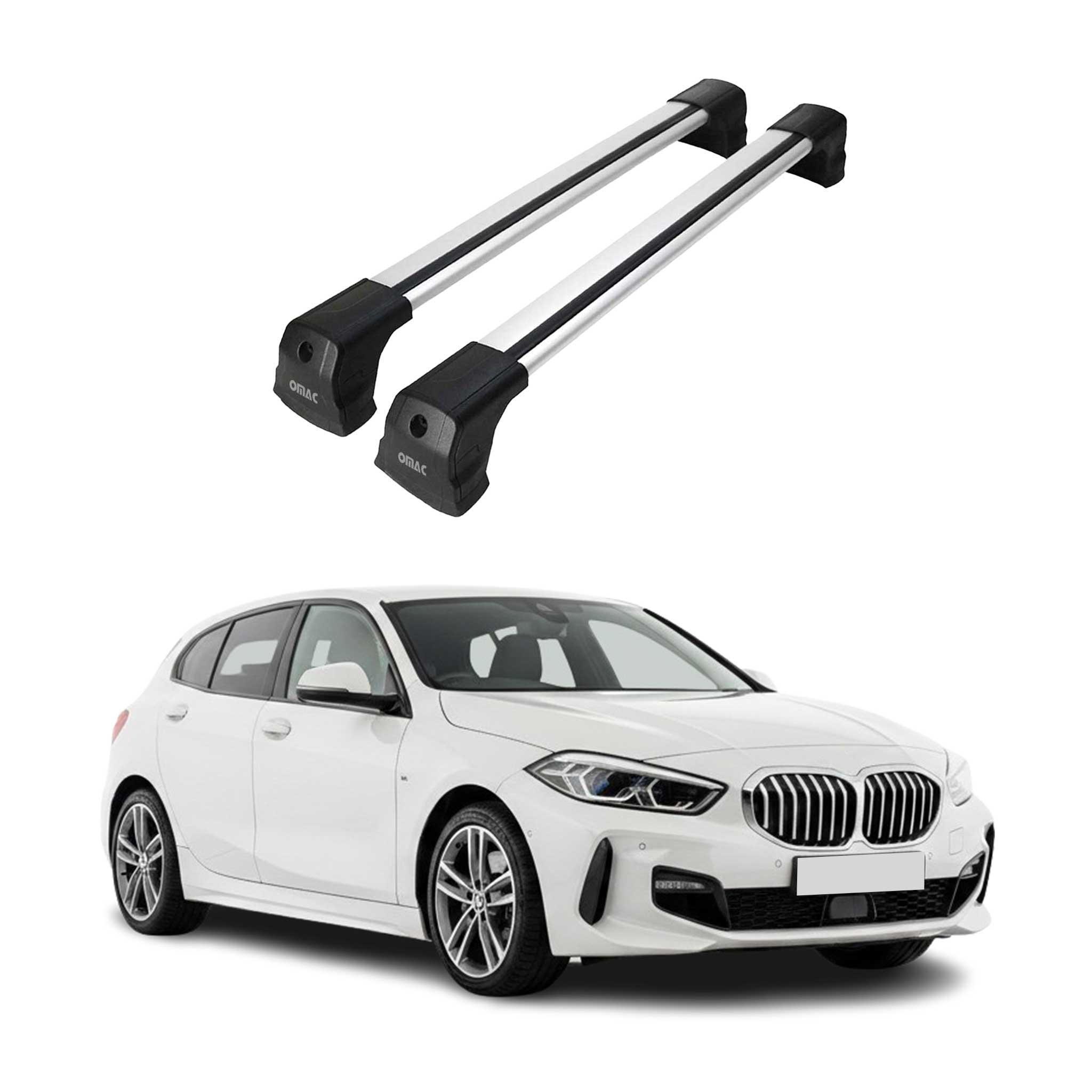 Omac Dachträger Querträger Kompatibel Mit Bmw 1er F40 2019-2024 – 2 Stangen – Abschließbar – Aluminium Silber