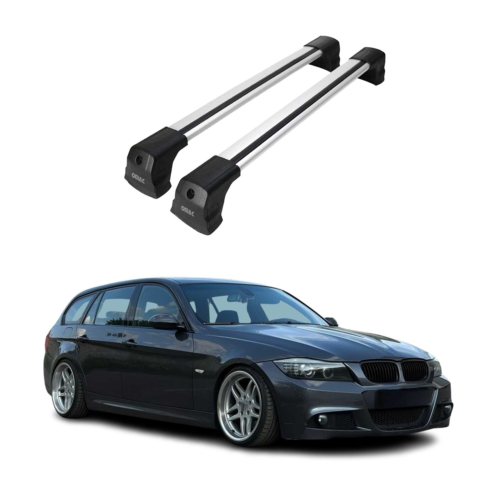 Omac Dachträger Querträger Kompatibel Mit Bmw 3er E90 E91 Stufenheck Touring 2004-2012 – 2 Stangen – Abschließbar – Aluminium Silber