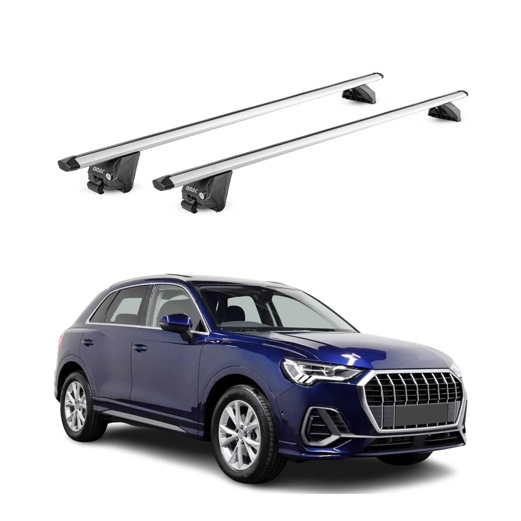 Omac Dachträger Aluminium Tüv Geprüft Für Audi Q3 F3 2018-2025 – Für Integrierte Dachreling – T Nut – Max 100 Kg – 2 Schlösser Silber