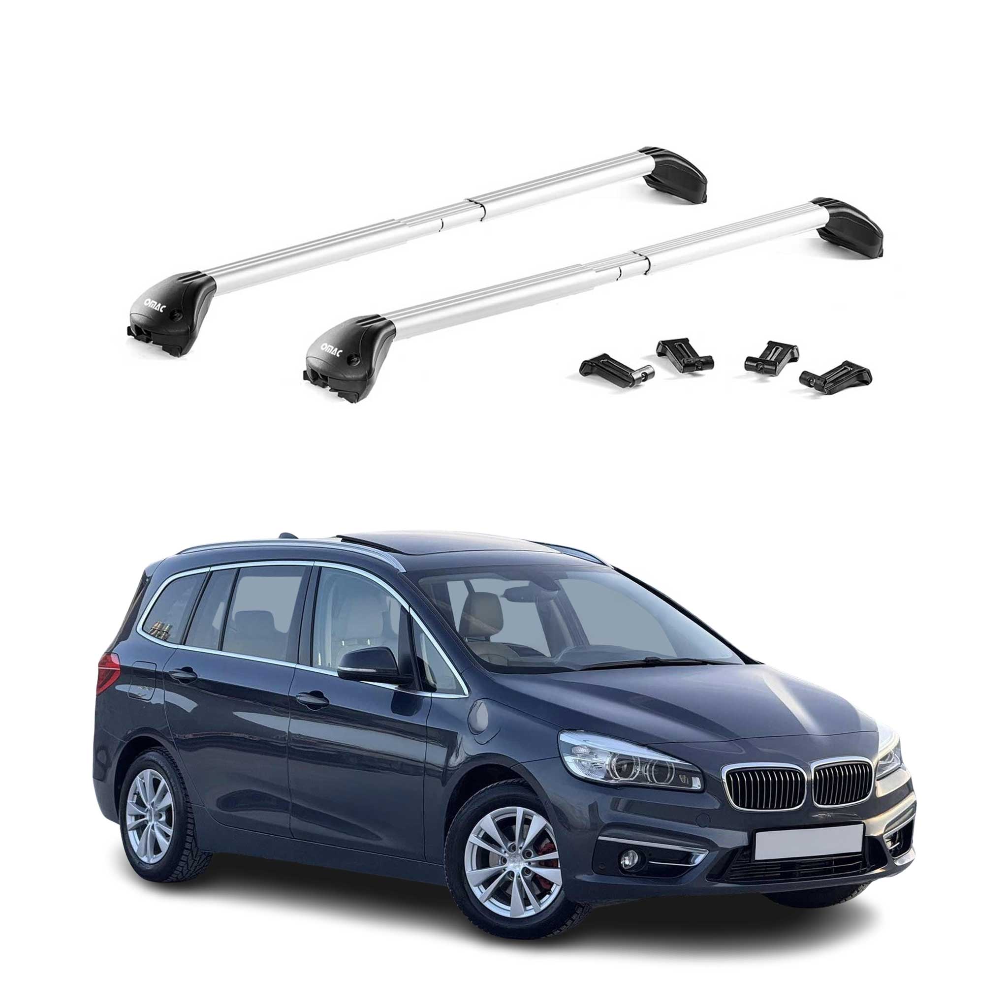 Omac Dachträger Querträger Tüv Geprüft Für Bmw 2er Gran Tourer F46 2014-2021 – Abschließbar (4 Schlösser) – Max 100 Kg – Robuste Befestigung Silber