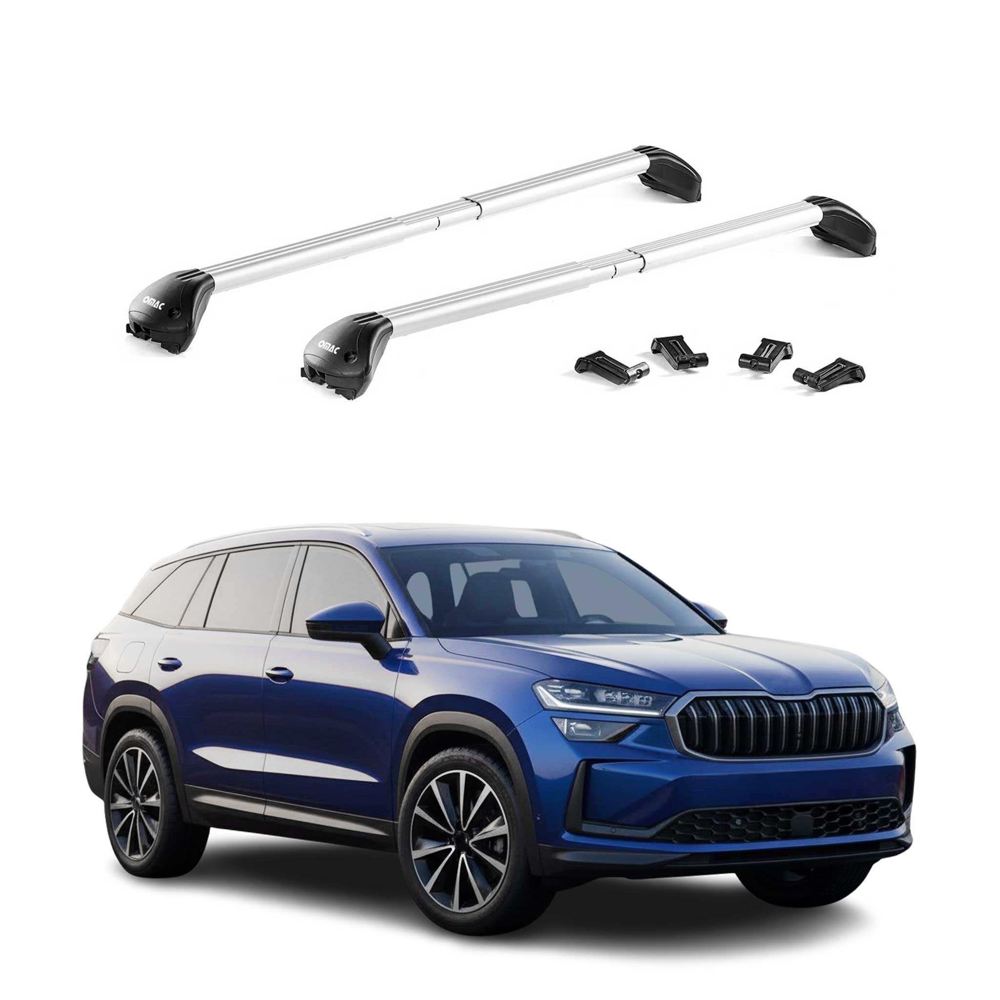 Omac Dachträger Querträger Tüv Geprüft Für Skoda Kodiaq I 2016-2024 – Abschließbar (4 Schlösser) – Max 100 Kg – Robuste Befestigung Silber