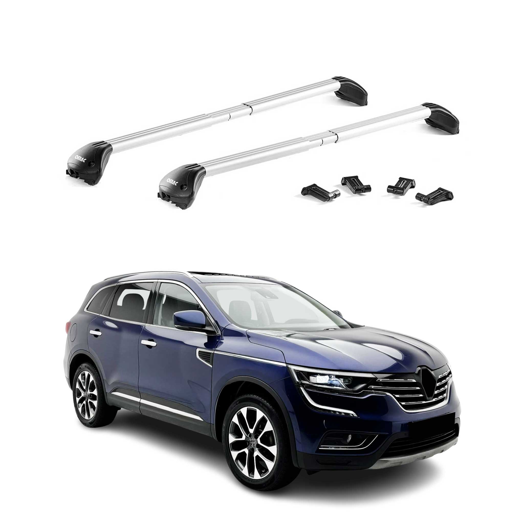 Omac Dachträger Querträger Tüv Geprüft Für Renault Koleos Ii 2016-2024 – Abschließbar (4 Schlösser) – Max 100 Kg – Robuste Befestigung Silber