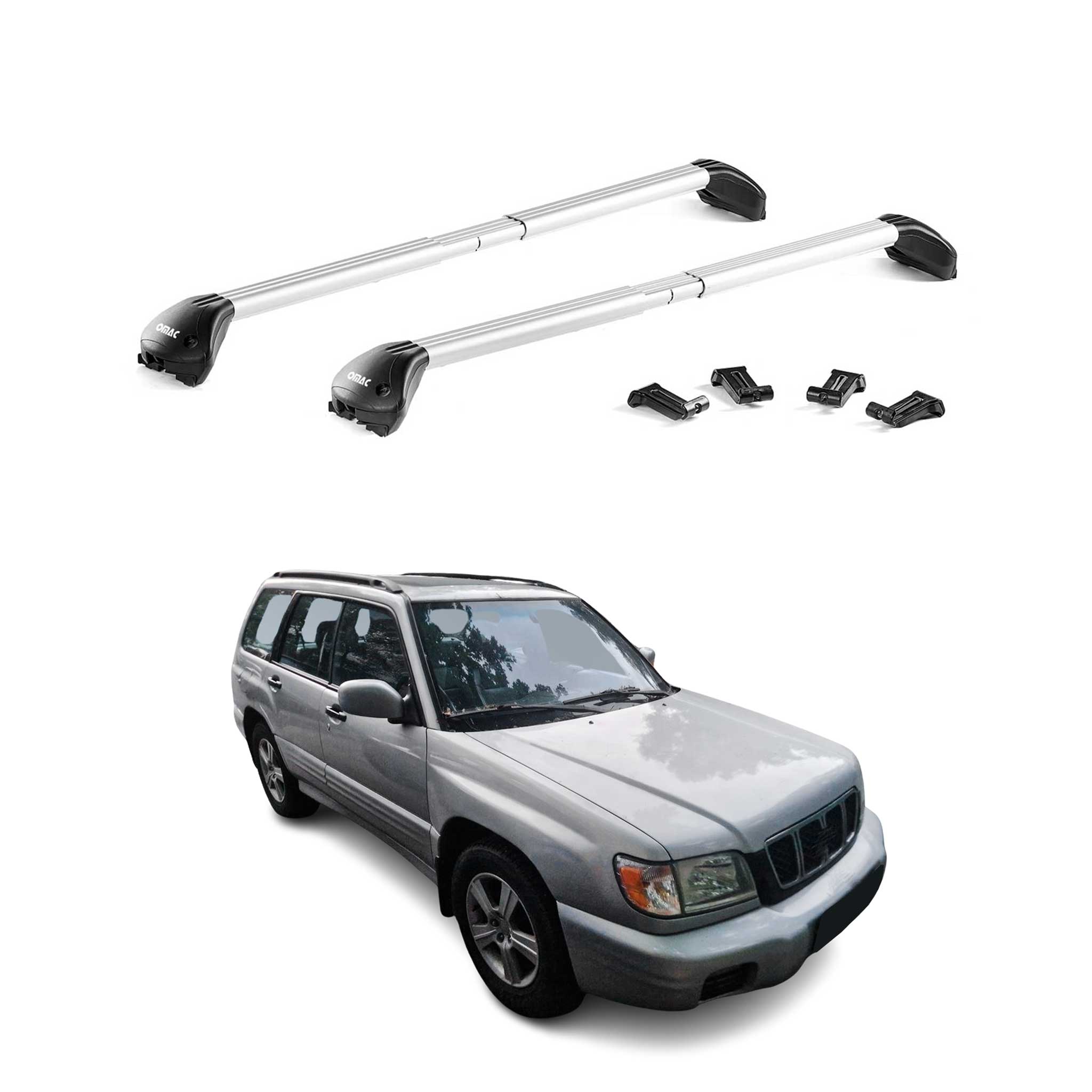 Omac Dachträger Querträger Tüv Geprüft Für Subaru Forester I 1997-2002 – Abschließbar (4 Schlösser) – Max 100 Kg – Robuste Befestigung Silber