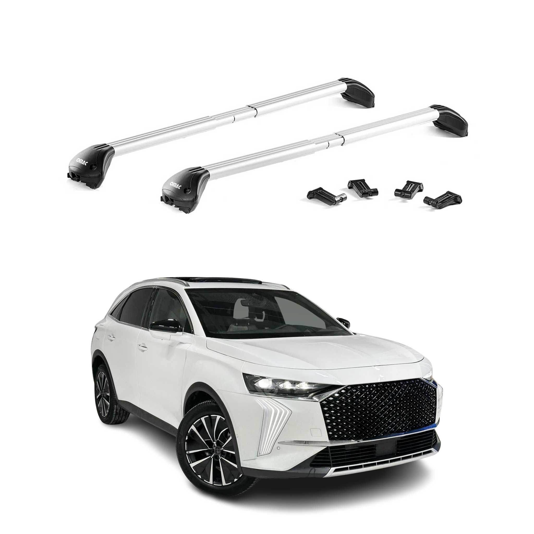 Omac Dachträger Querträger Tüv Geprüft Für Ds 7 Crossback / Ds 7 2017-2026 – Abschließbar (4 Schlösser) – Max 100 Kg – Robuste Befestigung Silber