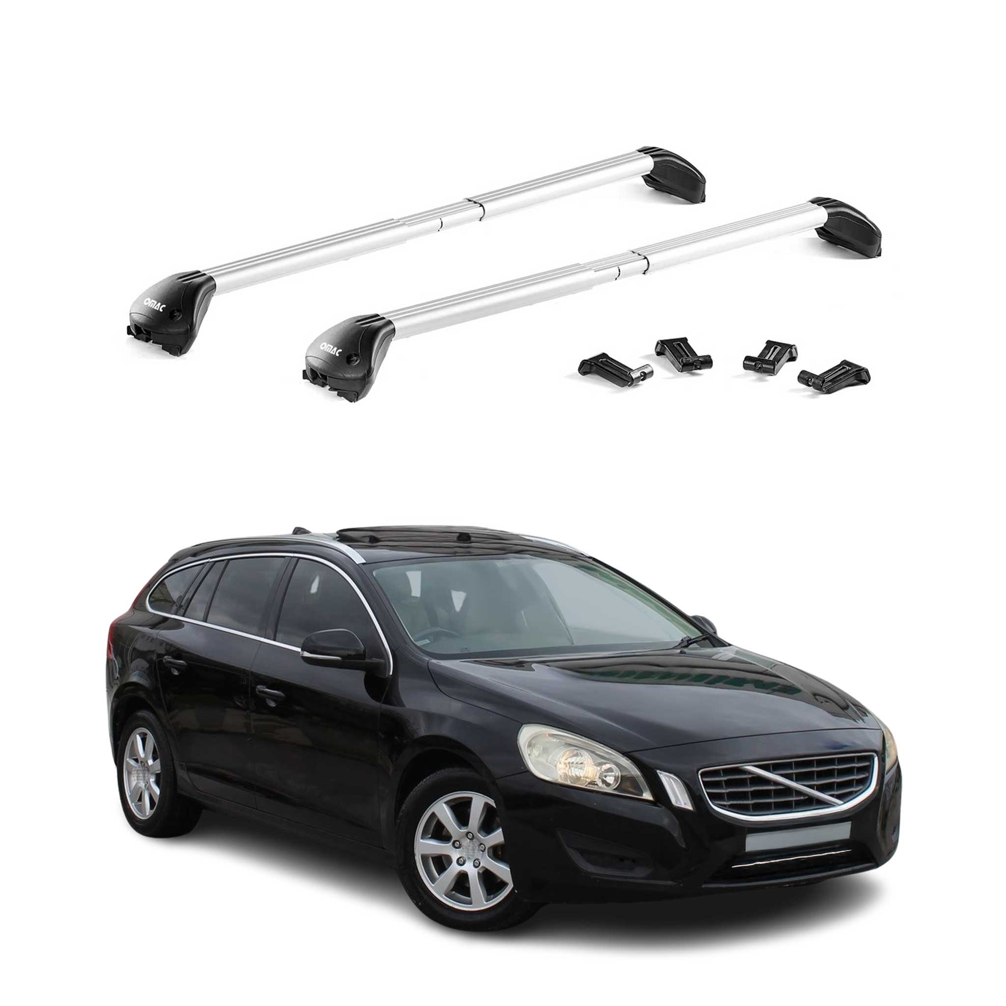Omac Dachträger Querträger Tüv Geprüft Für Volvo V60 I 2011-2018 – Abschließbar (4 Schlösser) – Max 100 Kg – Robuste Befestigung Silber