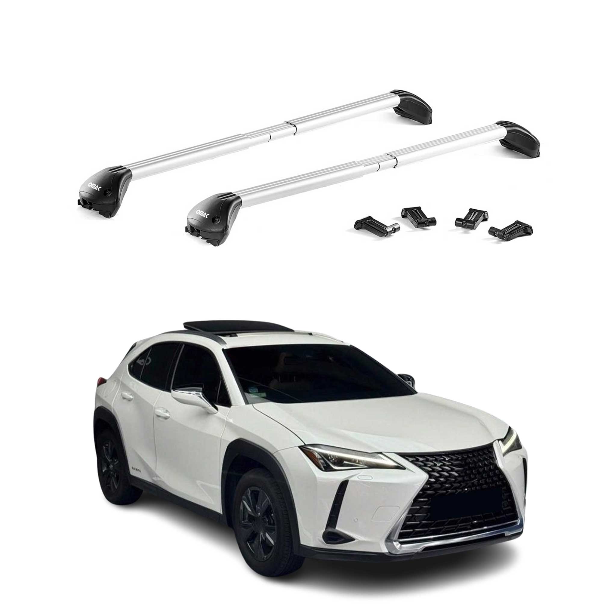 Omac Dachträger Querträger Tüv Geprüft Für Lexus Ux 2019-2026 – Abschließbar (4 Schlösser) – Max 100 Kg – Robuste Befestigung Silber
