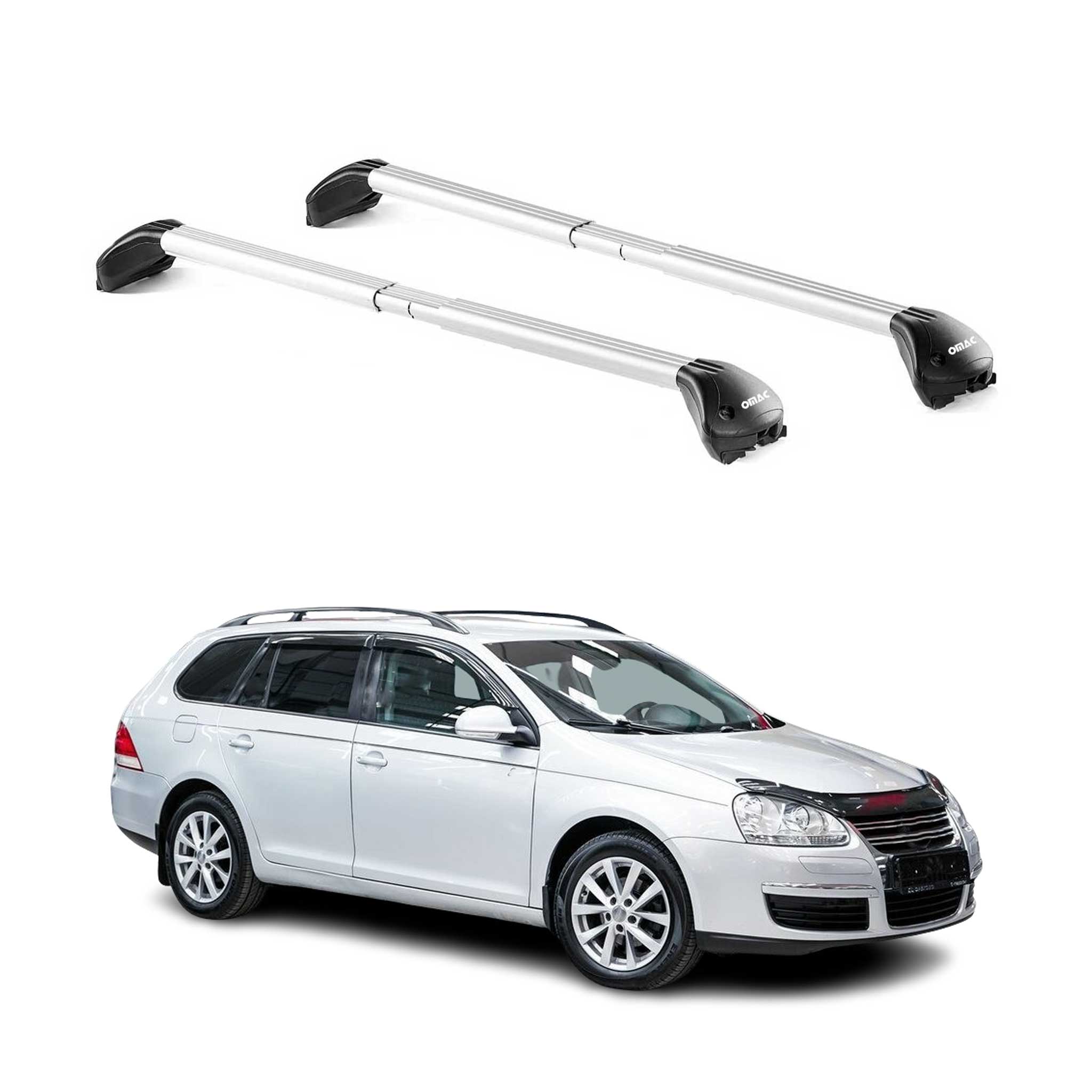 Omac Dachträger Querträger Tüv Geprüft Für Vw Golf Mk6 Mk7 Kombi/alltrack/sportvan 2008-2019 – Abschließbar (4 Schlösser) – Max 100 Kg – Edelstahlband + Gummischutz Silber