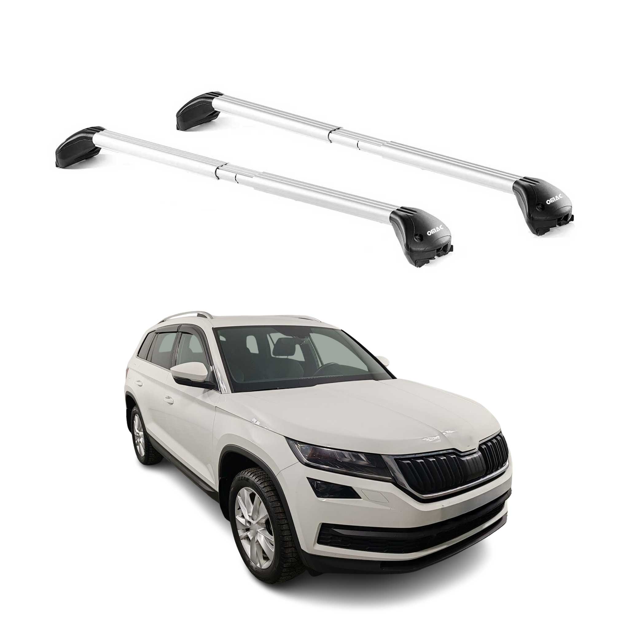 Omac Dachträger Querträger Tüv Geprüft Für Skoda Kodiaq I 2016-2024 – Abschließbar (4 Schlösser) – Max 100 Kg – Edelstahlband + Gummischutz Silber