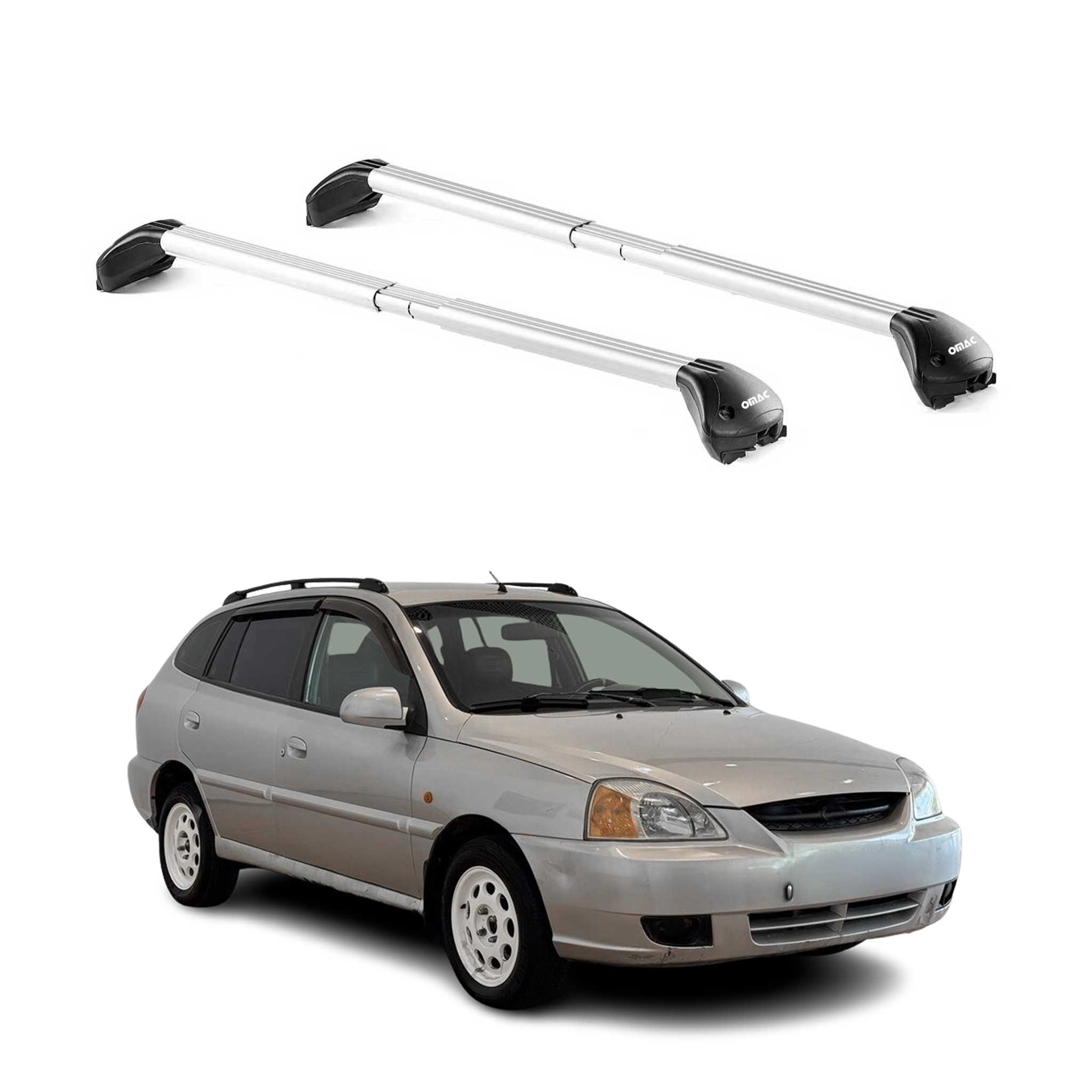 Omac Dachträger Querträger Tüv Geprüft Für Kia Rio I Kombi 2000-2005 – Abschließbar (4 Schlösser) – Max 100 Kg – Edelstahlband + Gummischutz Silber