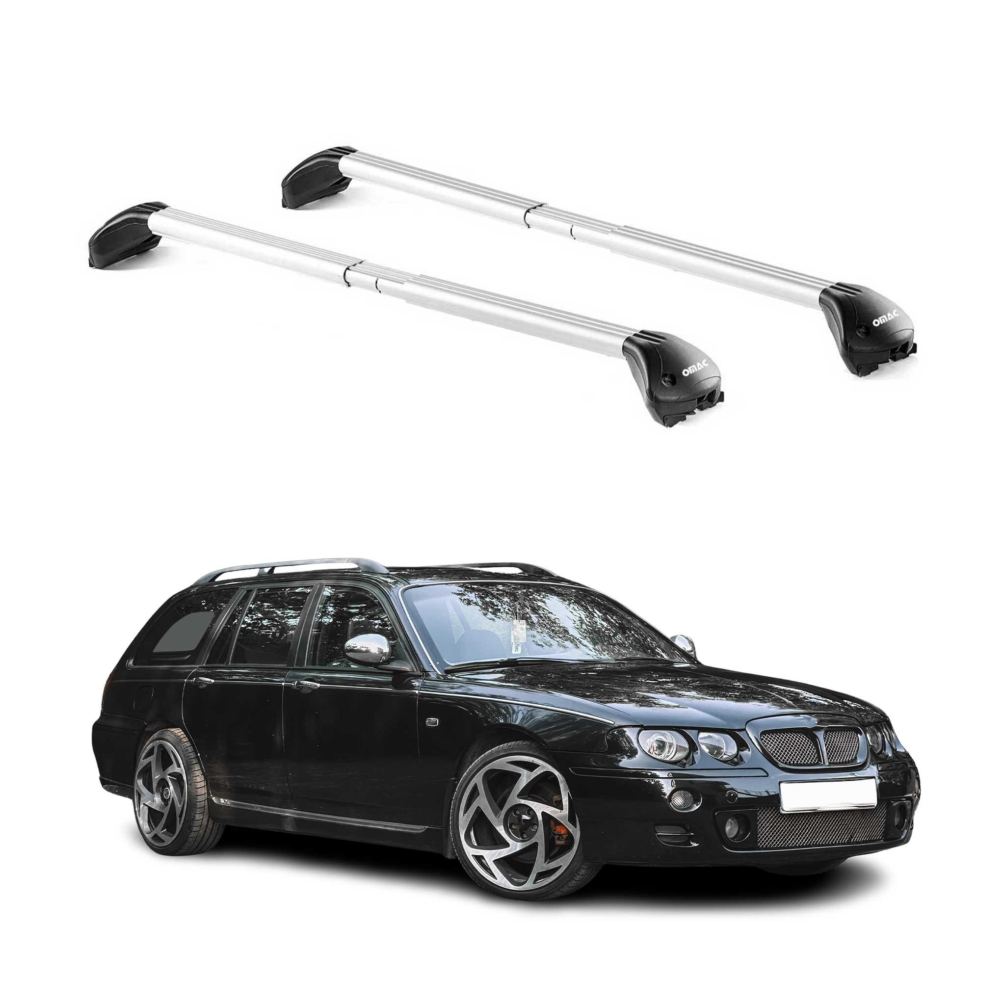 Omac Dachträger Querträger Tüv Geprüft Für Mg Zt-t Kombi 2001-2005 – Abschließbar (4 Schlösser) – Max 100 Kg – Edelstahlband + Gummischutz Silber