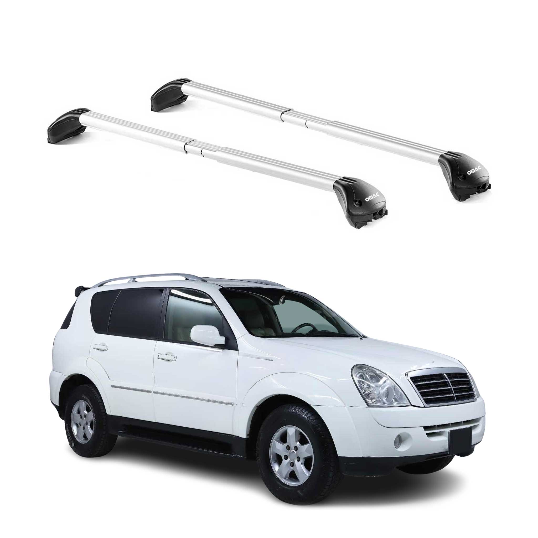 Omac Dachträger Querträger Tüv Geprüft Für Ssangyong Rexton 2006-2017 – Abschließbar (4 Schlösser) – Max 100 Kg – Edelstahlband + Gummischutz Silber