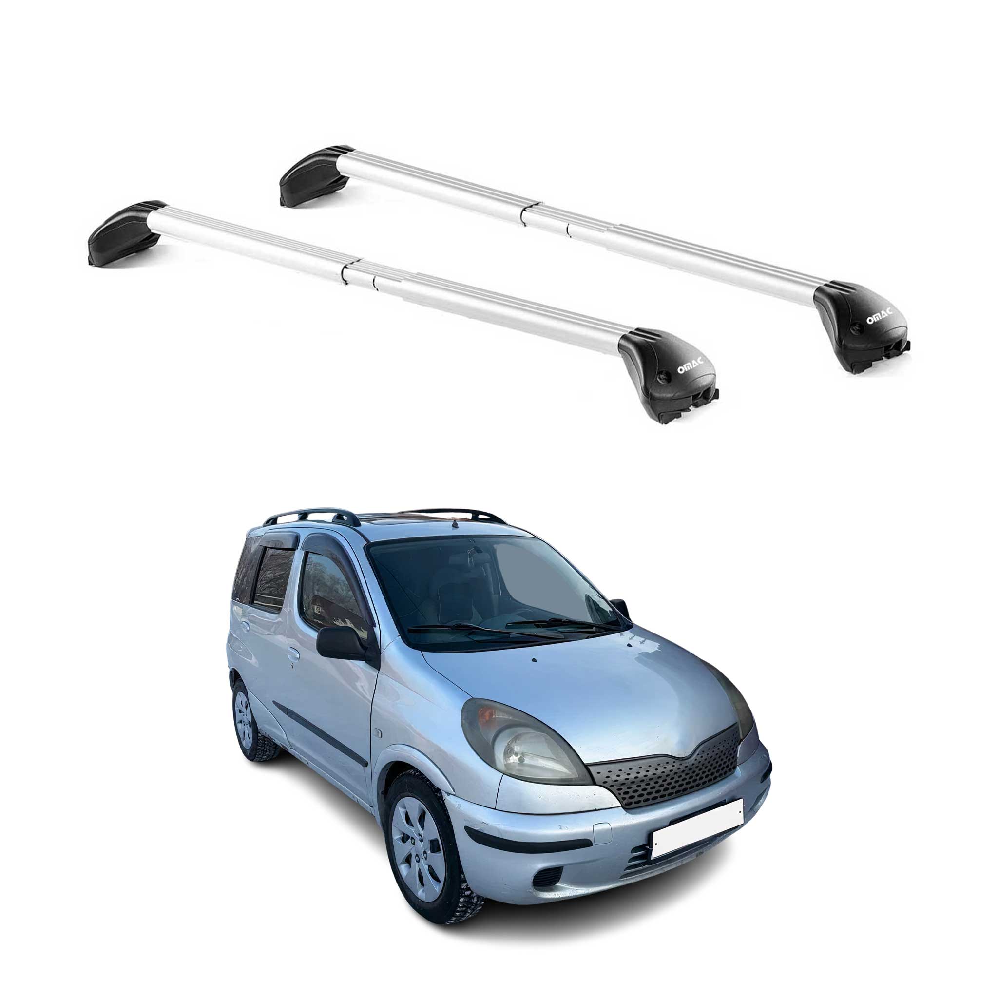 Omac Dachträger Querträger Tüv Geprüft Für Toyota Yaris Verso 1999-2005 – Abschließbar (4 Schlösser) – Max 100 Kg – Edelstahlband + Gummischutz Silber