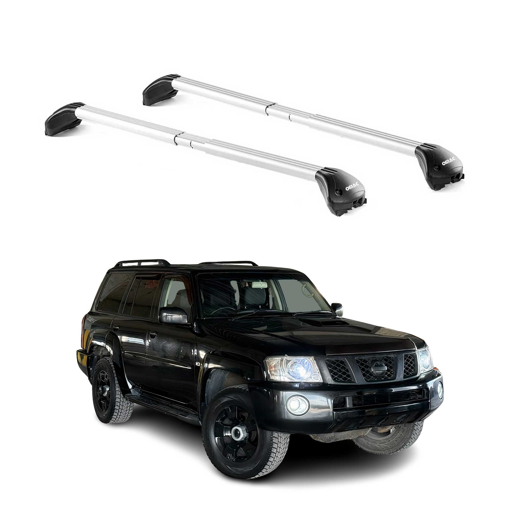 Omac Dachträger Querträger Tüv Geprüft Für Nissan Patrol 1997-2010 – Abschließbar (4 Schlösser) – Max 100 Kg – Edelstahlband + Gummischutz Silber