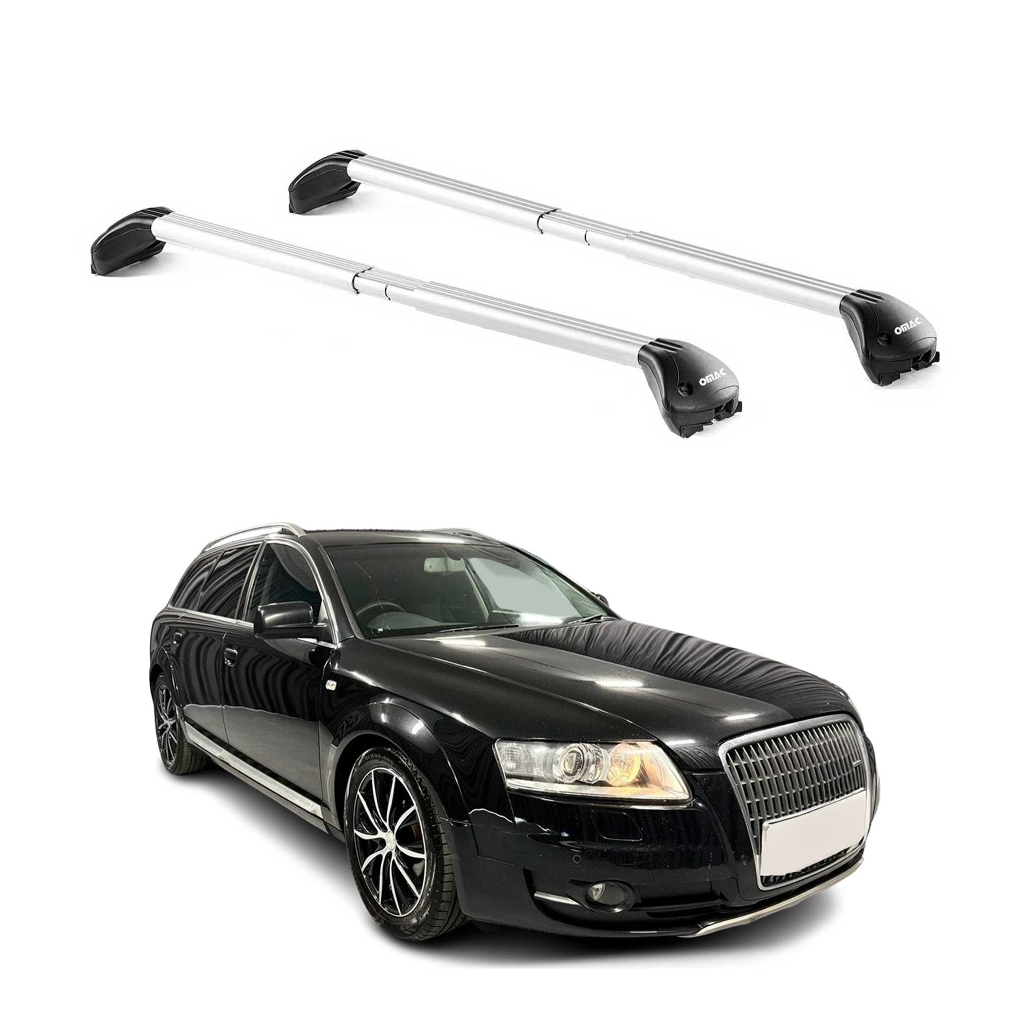 Omac Dachträger Querträger Tüv Geprüft Für Audi A6 C6 Allroad 2006-2011 – Abschließbar (4 Schlösser) – Max 100 Kg – Edelstahlband + Gummischutz Silber