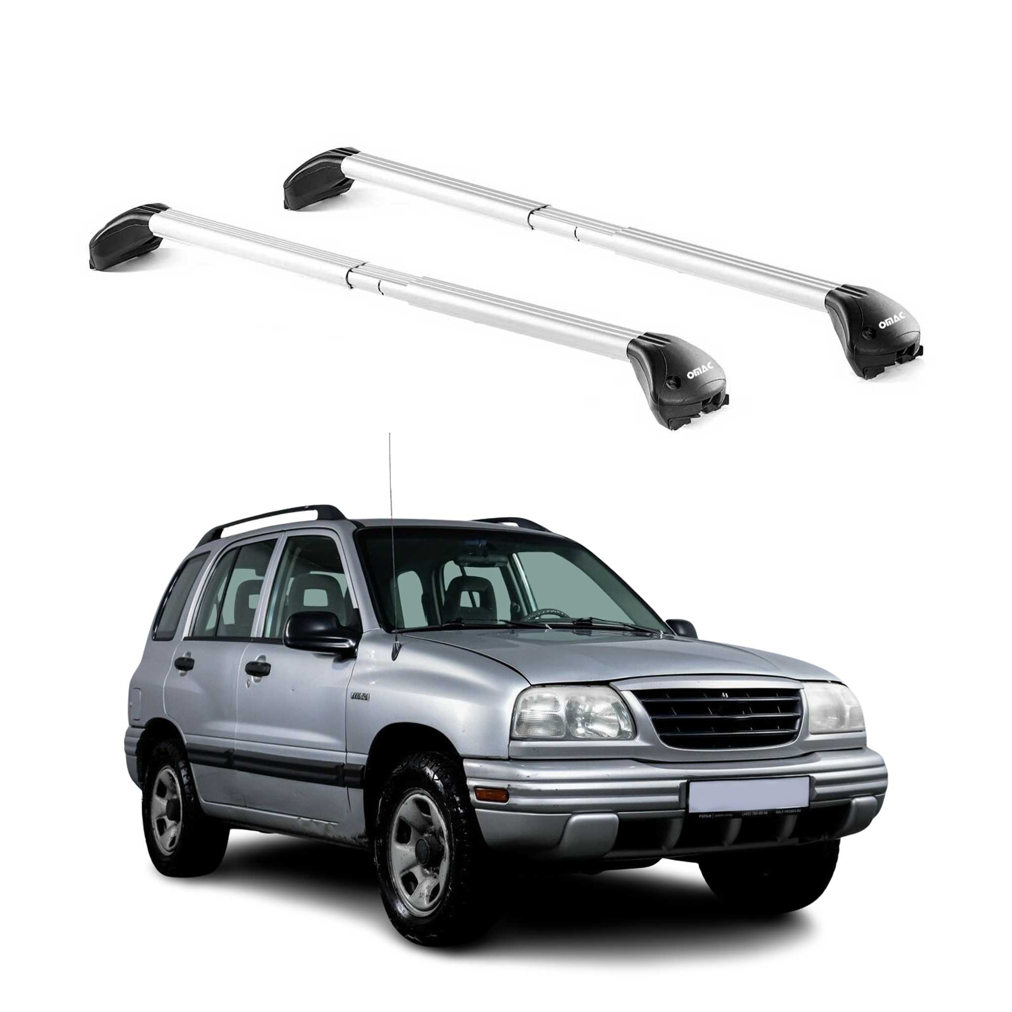 Omac Dachträger Querträger Tüv Geprüft Für Suzuki Vitara Ii 1999-2005 – Abschließbar (4 Schlösser) – Max 100 Kg – Edelstahlband + Gummischutz Silber