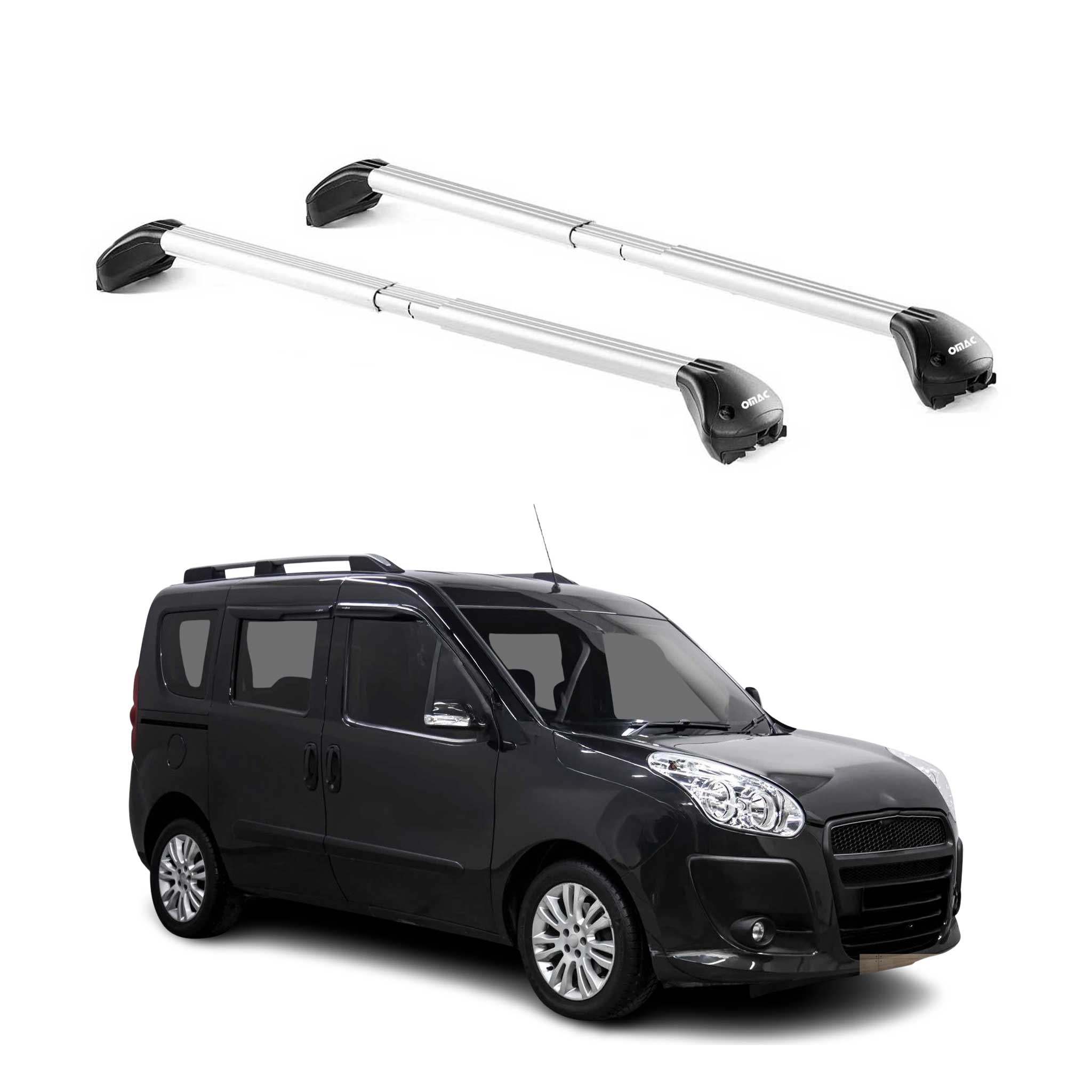Omac Dachträger Querträger Tüv Geprüft Für Fiat Doblo Ii 2010-2021 – Abschließbar (4 Schlösser) – Max 100 Kg – Edelstahlband + Gummischutz Silber