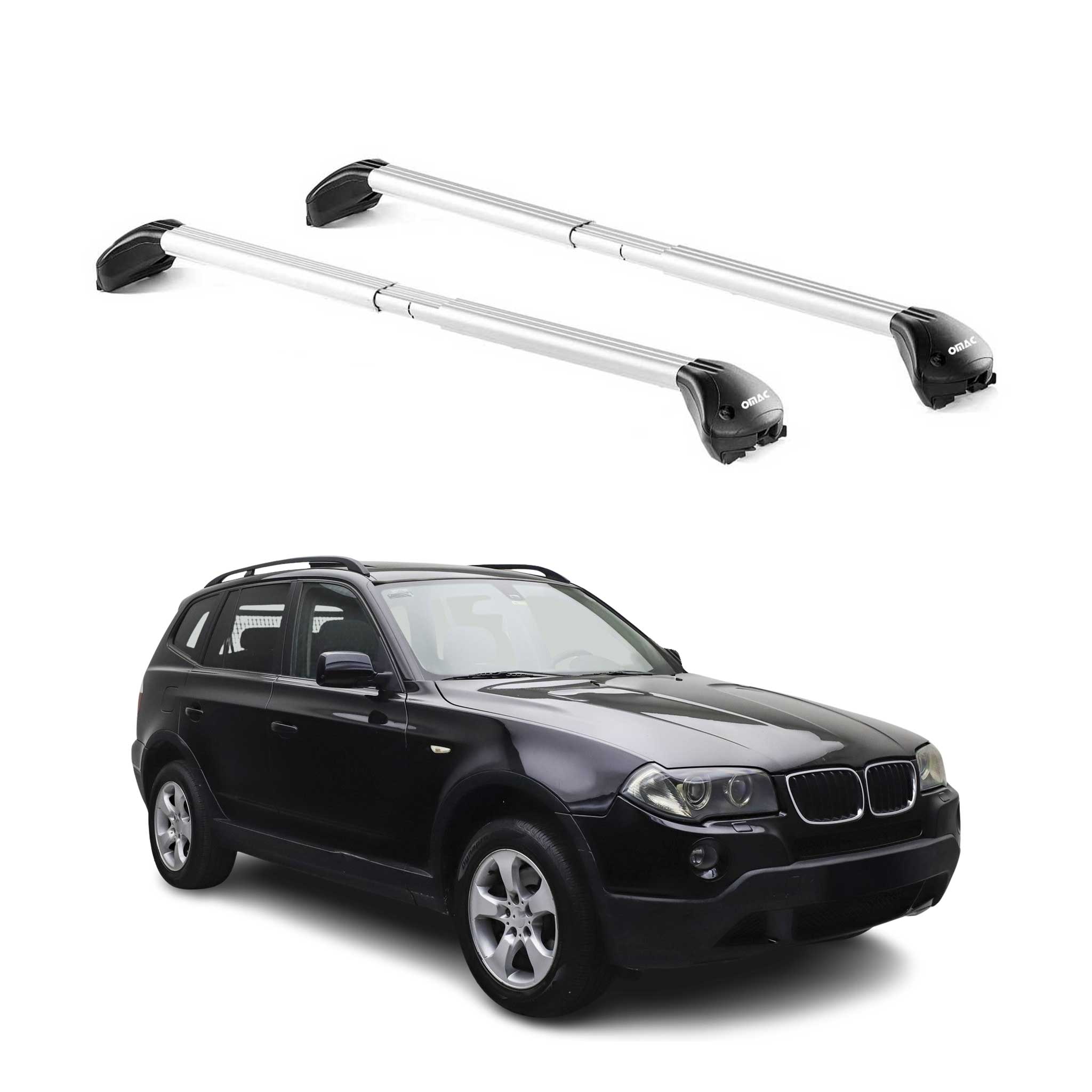 Omac Dachträger Querträger Tüv Geprüft Für Bmw X3 E83 2003-2010 – Abschließbar (4 Schlösser) – Max 100 Kg – Edelstahlband + Gummischutz Silber