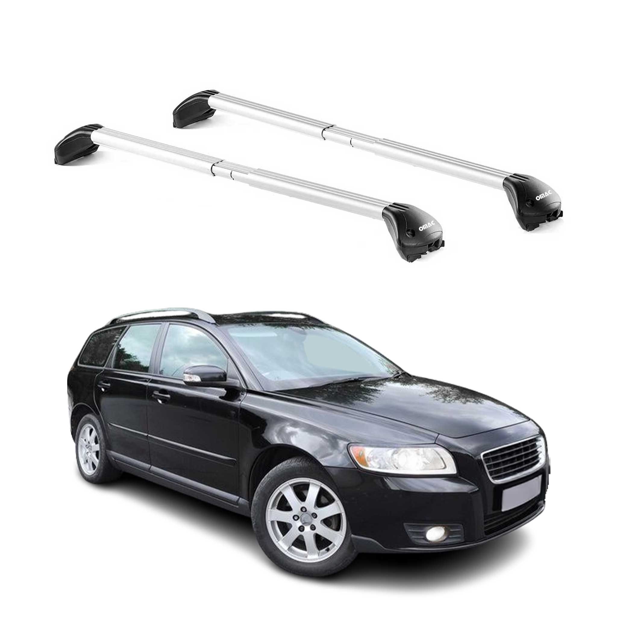 Omac Dachträger Querträger Tüv Geprüft Für Volvo V50 2004-2012 – Abschließbar (4 Schlösser) – Max 100 Kg – Edelstahlband + Gummischutz Silber
