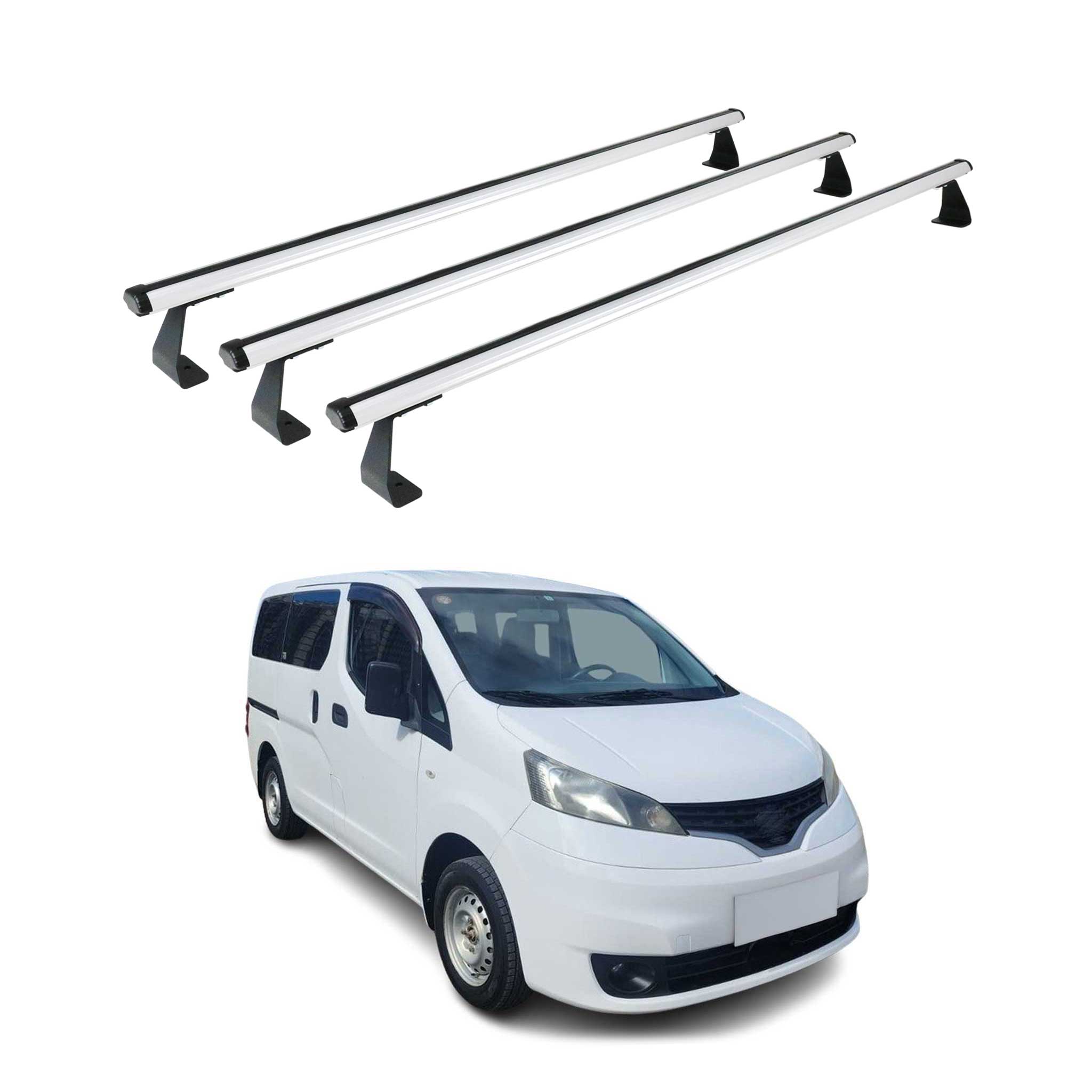 Omac Heavy Duty Dachträger Querträger Kompatibel Mit Nissan Nv200 2009-2020 – 3 Stangen – Aluminium Silber