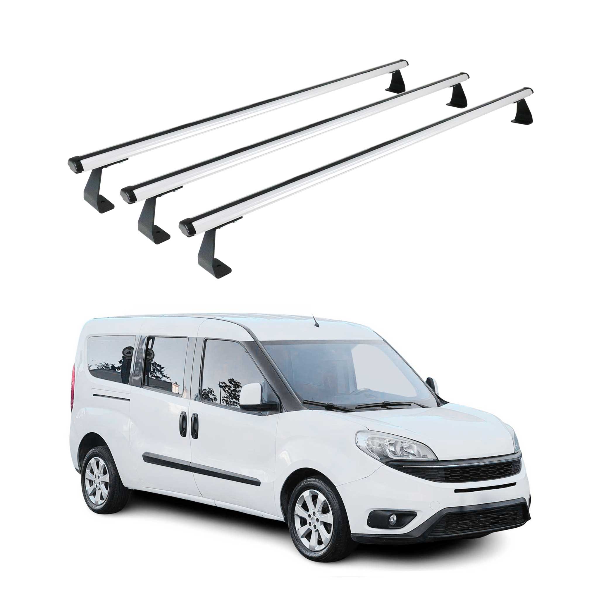 Omac Heavy Duty Dachträger Querträger Kompatibel Mit Fiat Doblo Ii 2010-2021 – 3 Stangen – Aluminium Silber