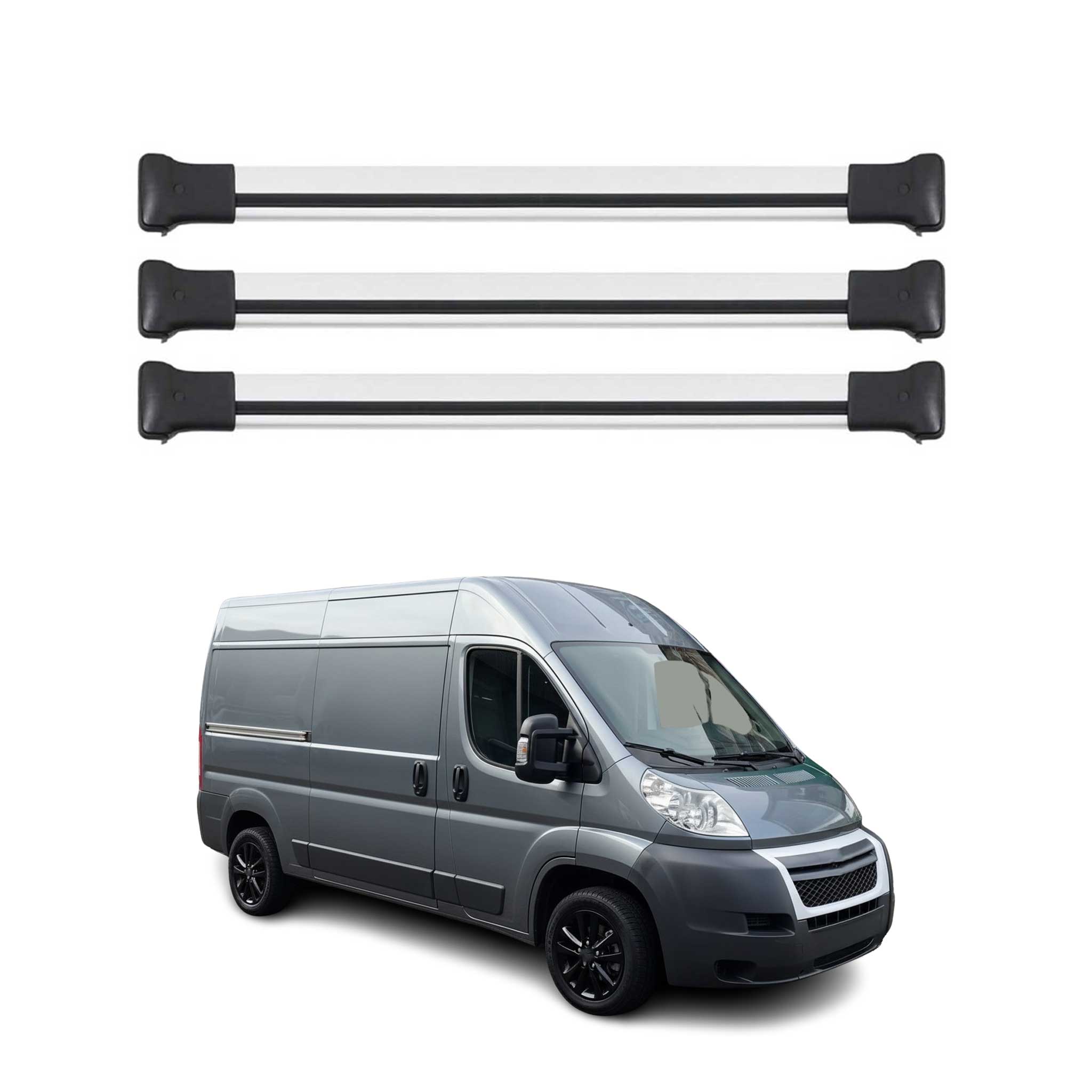 Omac Aluminium Dachträger Querträger Für Citroen Jumper Ii / Fiat Ducato 2006-2026 – Max. 75 Kg – 3 Stangen Silber