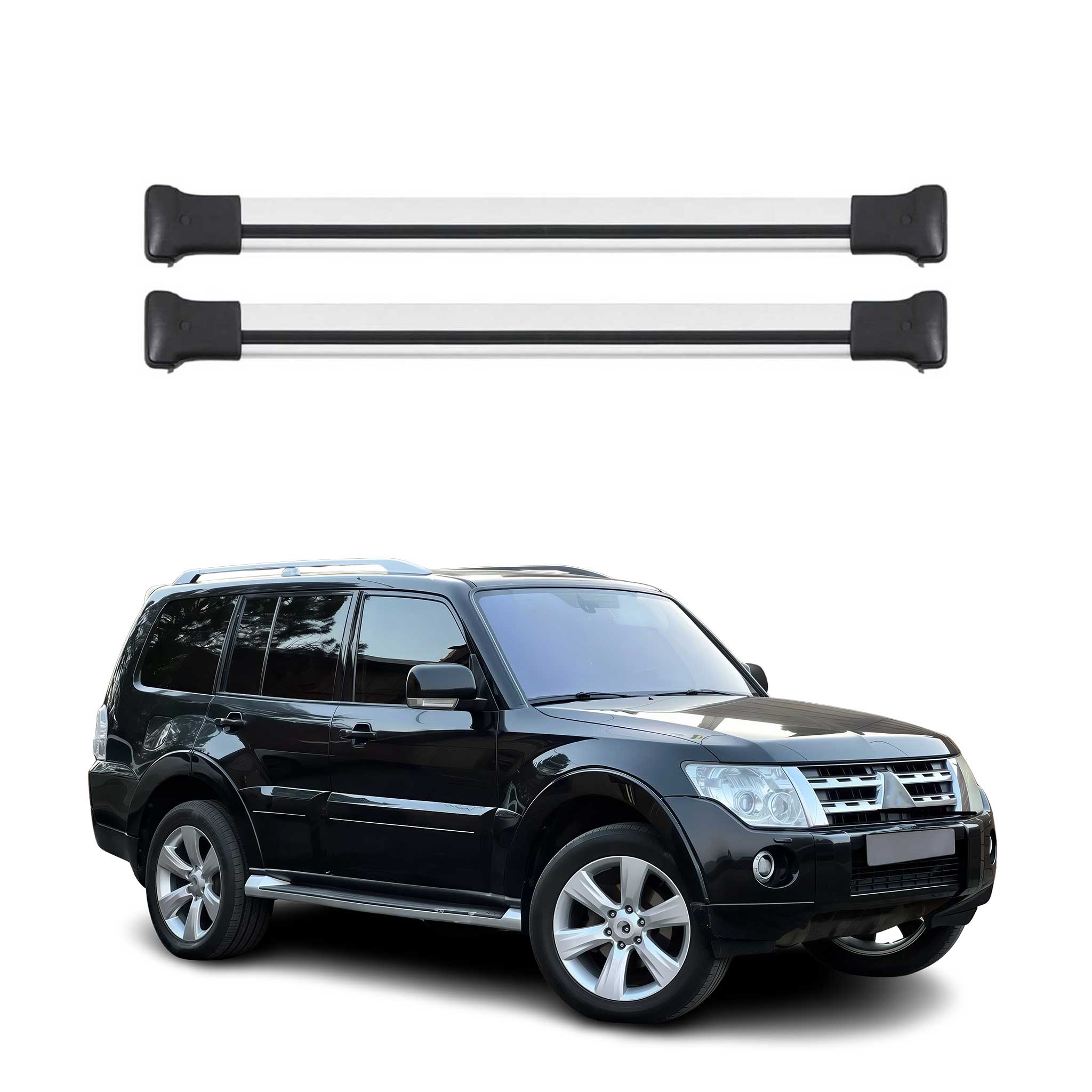Omac Aluminium Dachträger Querträger Für Mitsubishi Pajero Iv 2006-2021 – Max. 75 Kg – 2 Stangen Silber