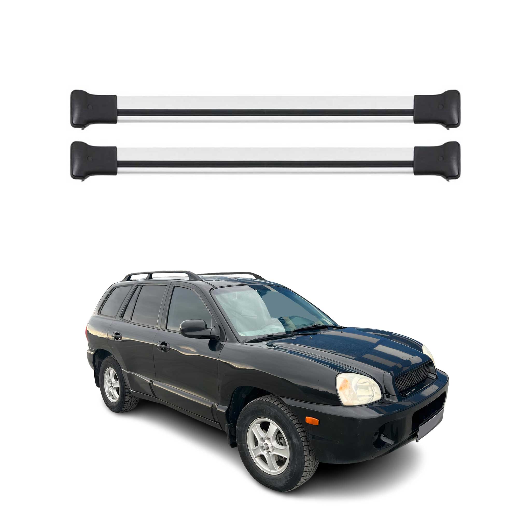 Omac Aluminium Dachträger Querträger Für Hyundai Santa Fe I 2001-2006 – Max. 75 Kg – 2 Stangen Silber